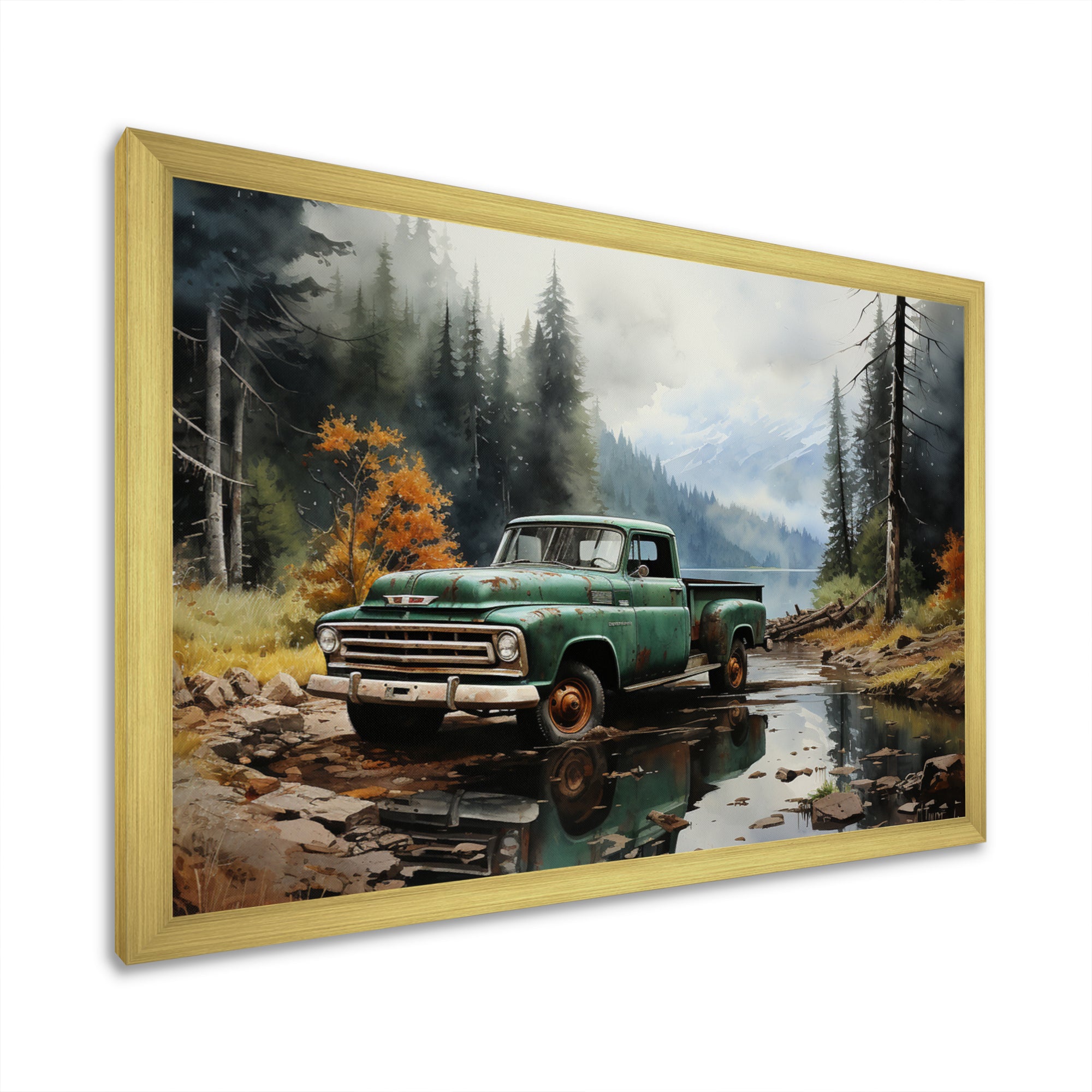 Pickup Truck Tranquil Lakeside I - Pickup Truck Canvas Wall Art