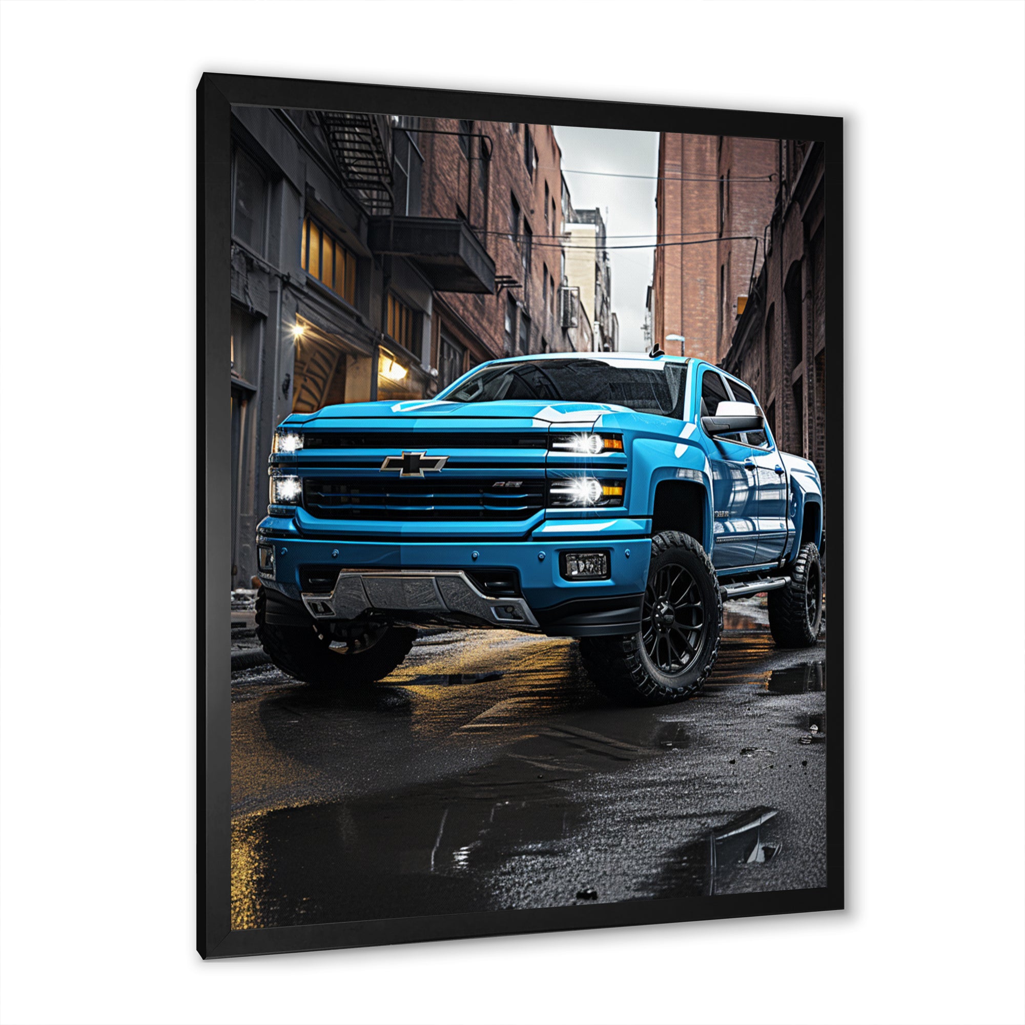 Teal Pickup Truck Urban Explorers - Pickup Truck Canvas Wall Art