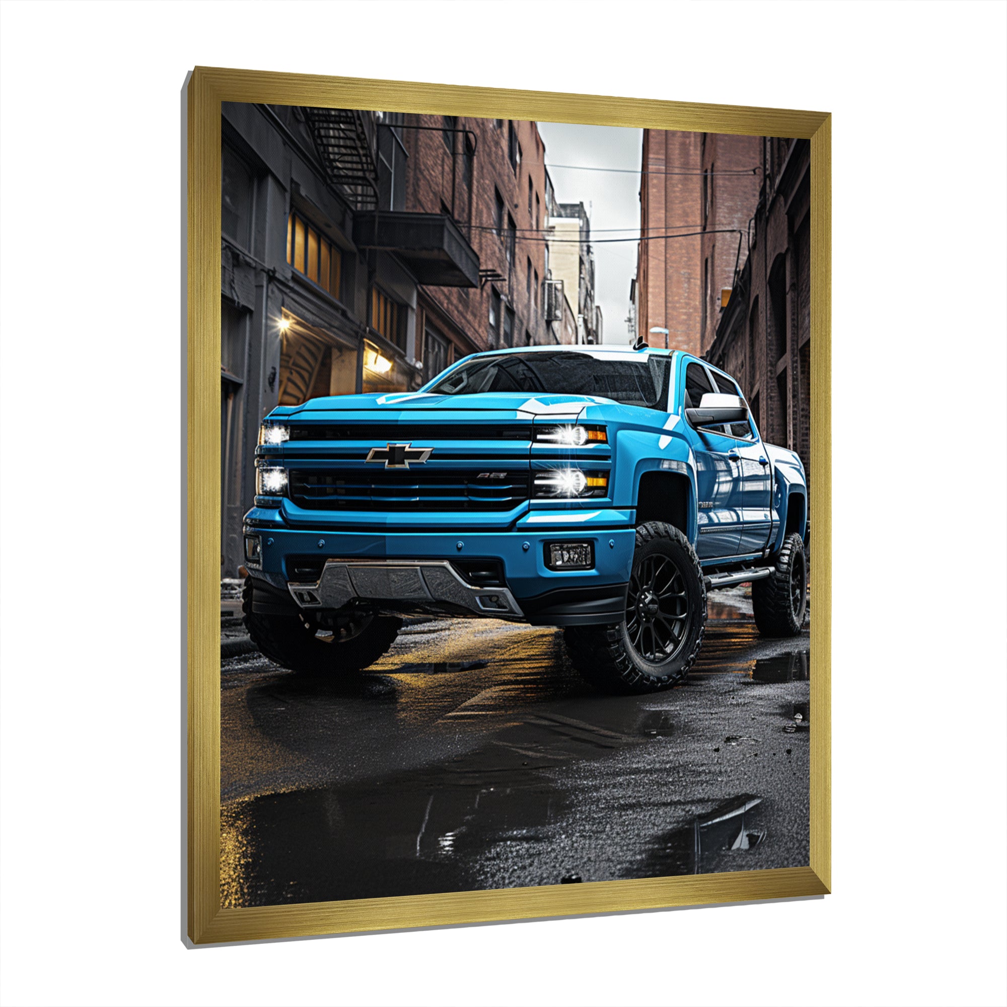 Teal Pickup Truck Urban Explorers - Pickup Truck Canvas Wall Art