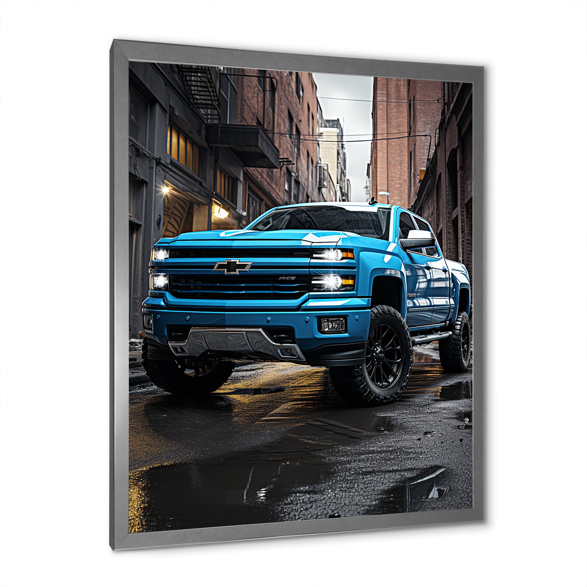 Teal Pickup Truck Urban Explorers - Pickup Truck Canvas Wall Art
