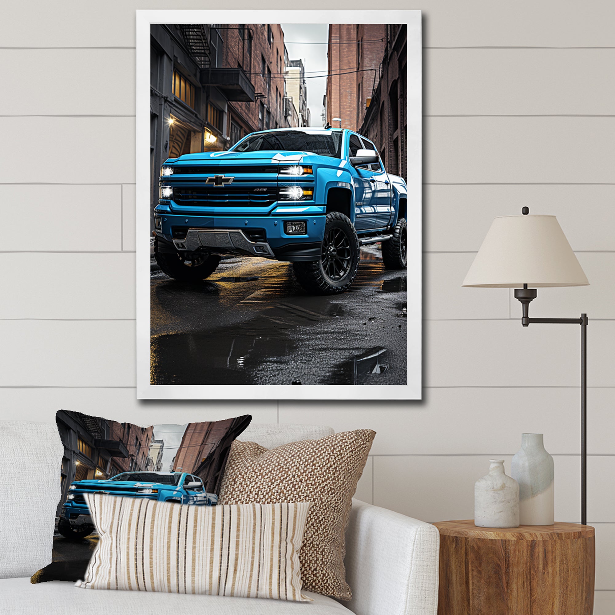 Teal Pickup Truck Urban Explorers - Pickup Truck Canvas Wall Art