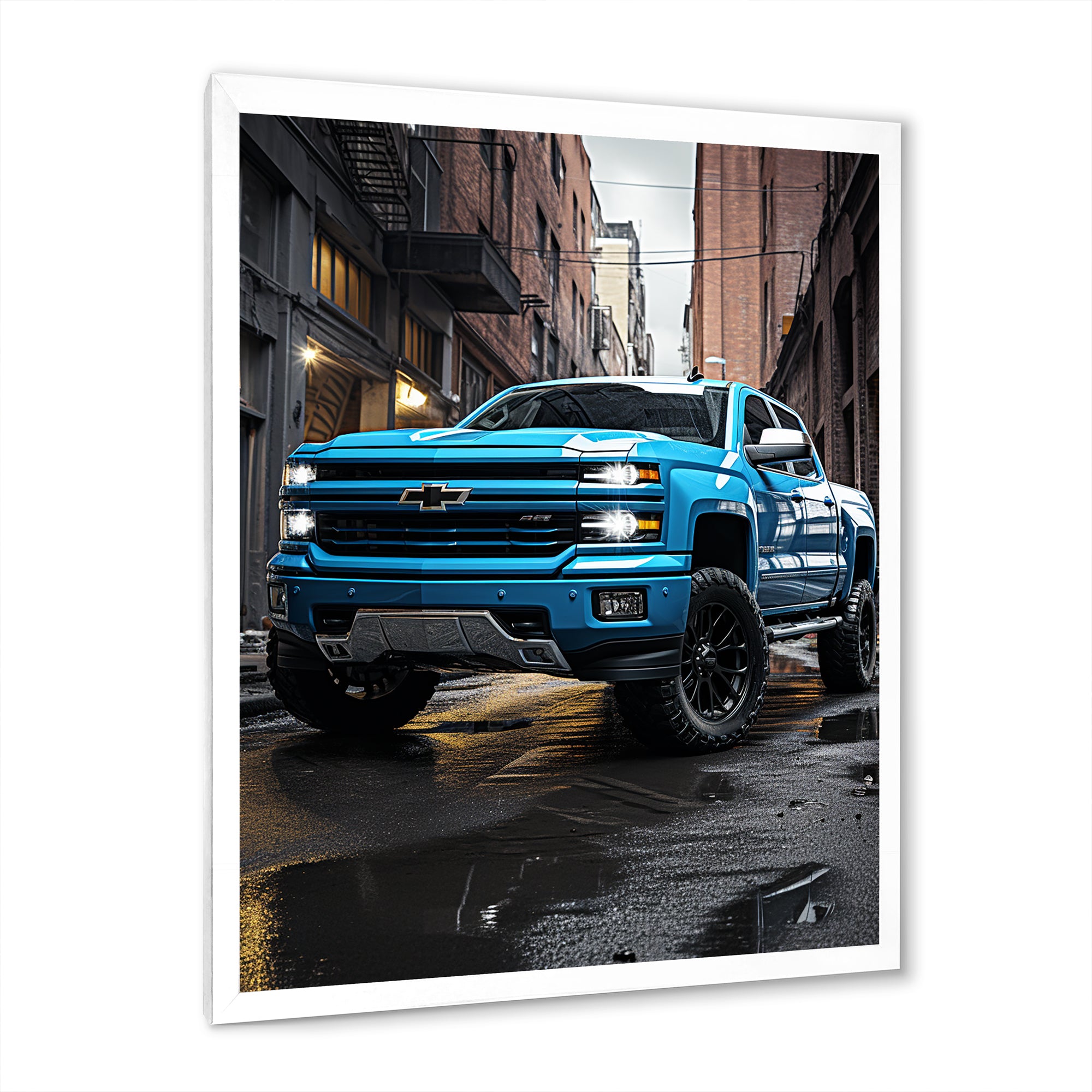 Teal Pickup Truck Urban Explorers - Pickup Truck Canvas Wall Art