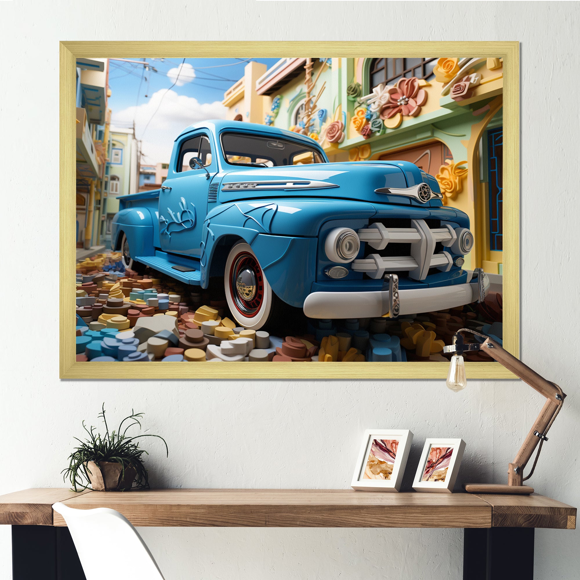 Blue Pickup Truck Urban Explorers I - Pickup Truck Canvas Wall Art