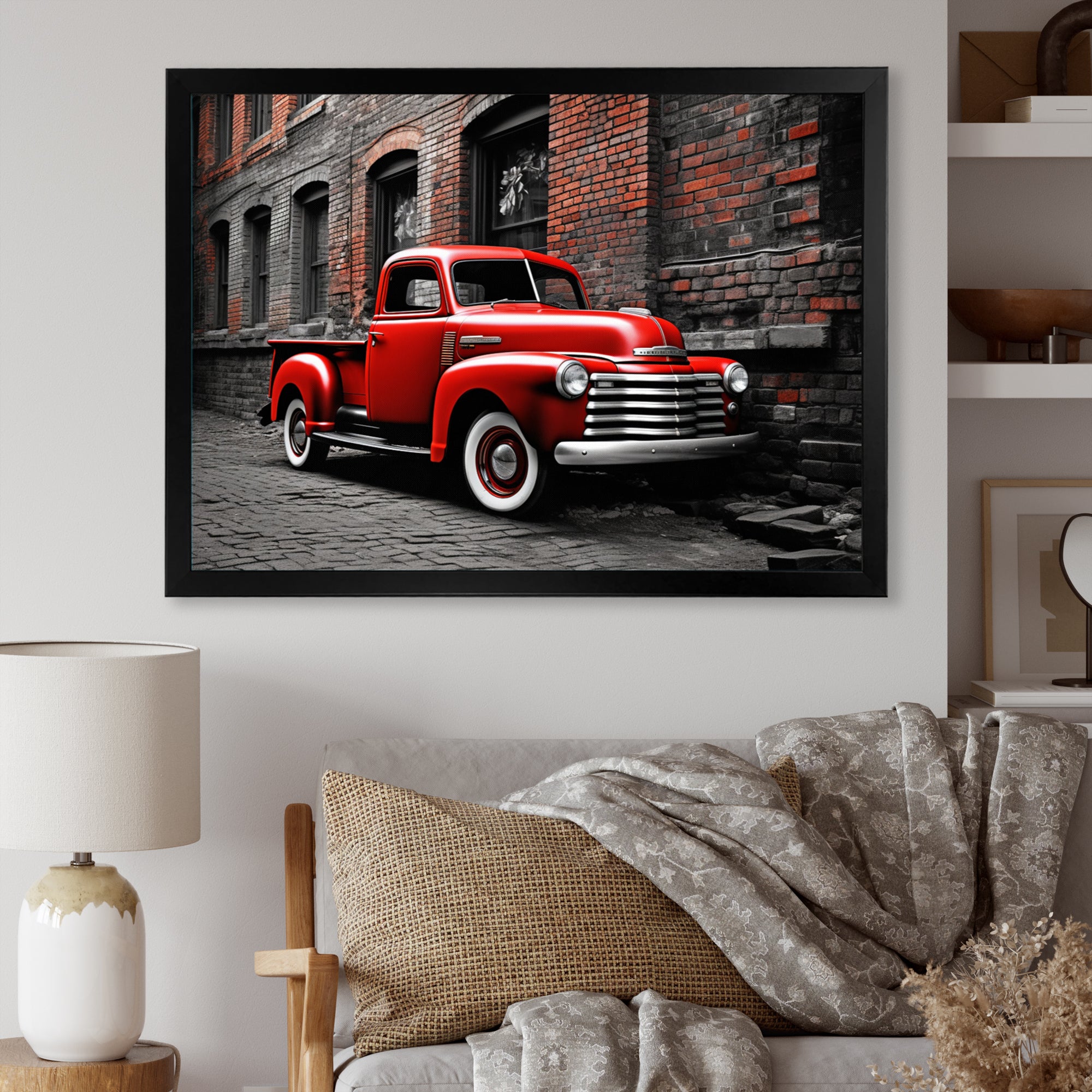 Red Pickup Truck Vintage Hauler I - Pickup Truck Canvas Wall Art