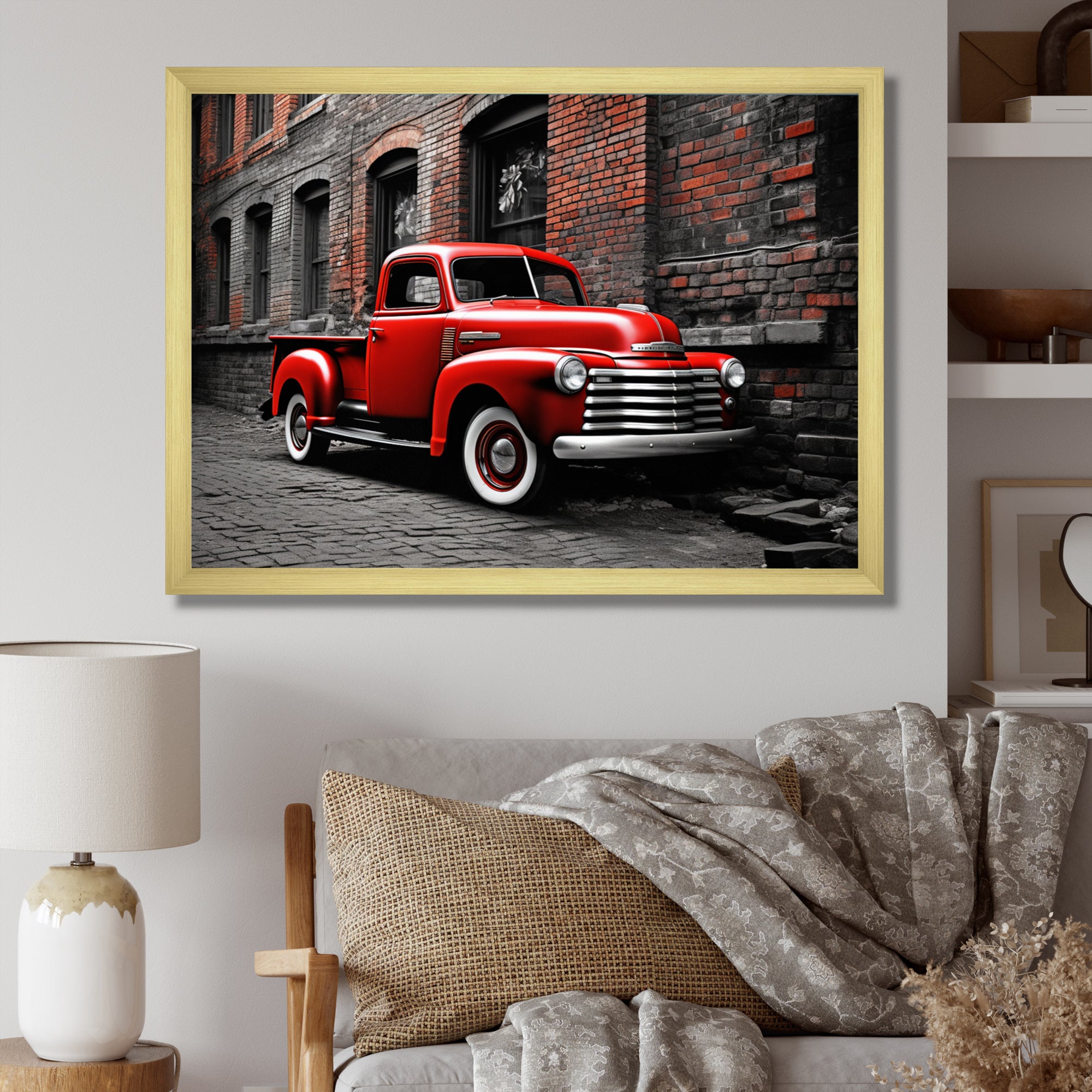 Red Pickup Truck Vintage Hauler I - Pickup Truck Canvas Wall Art