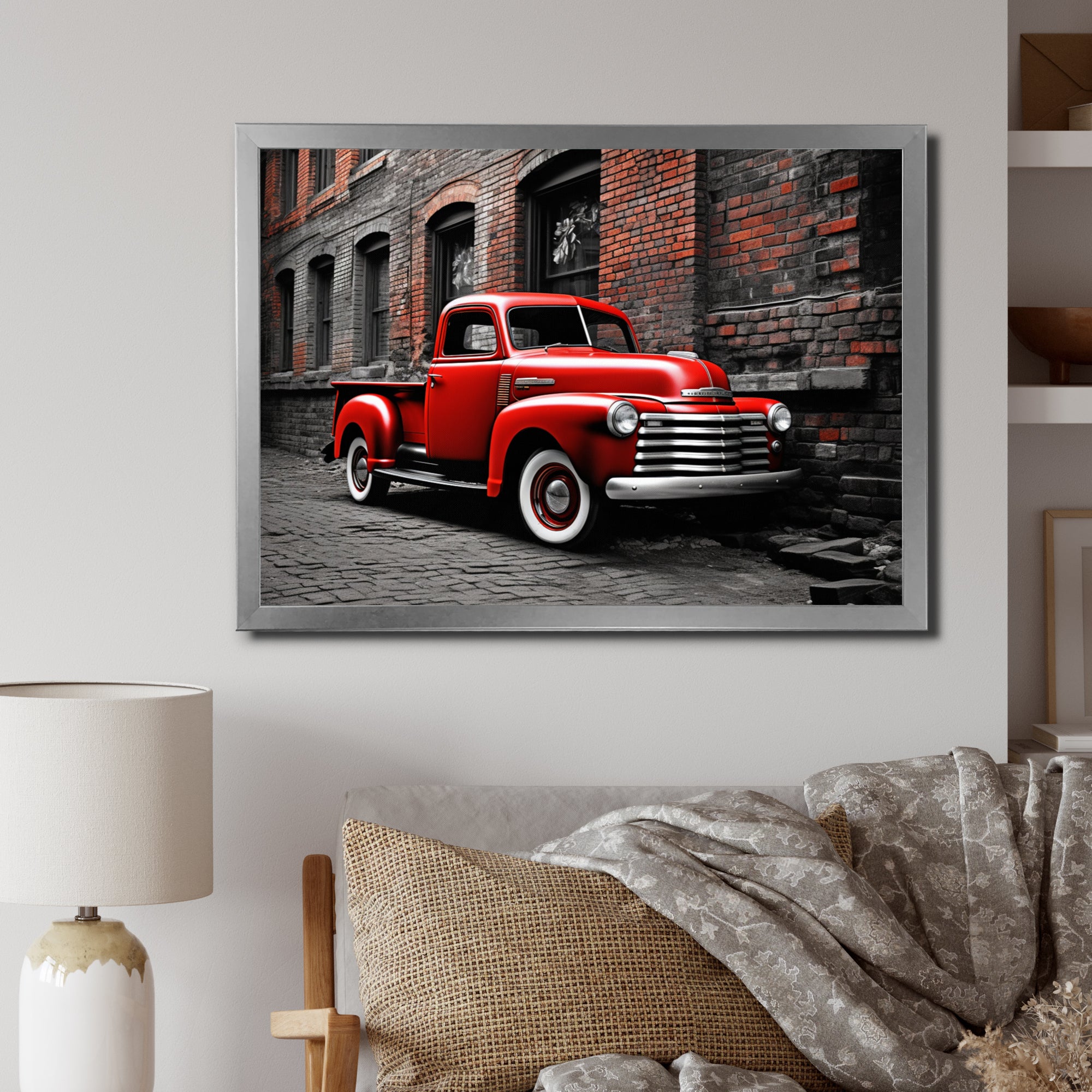 Red Pickup Truck Vintage Hauler I - Pickup Truck Canvas Wall Art