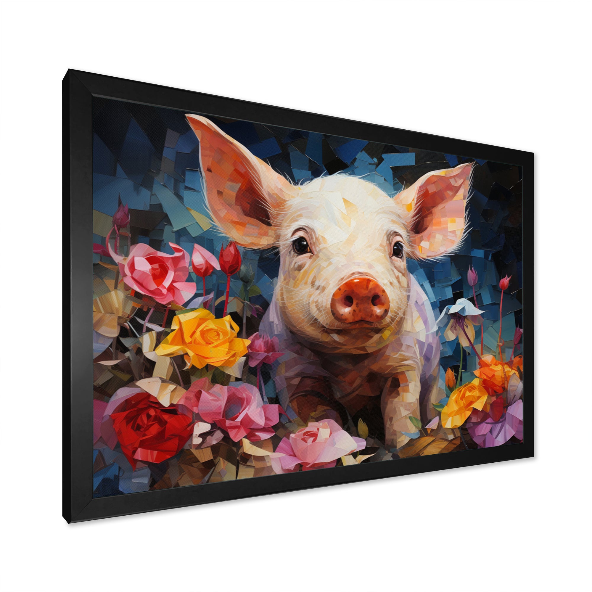 Pink Curious Piglet Collage - Pink Pig Wall Art