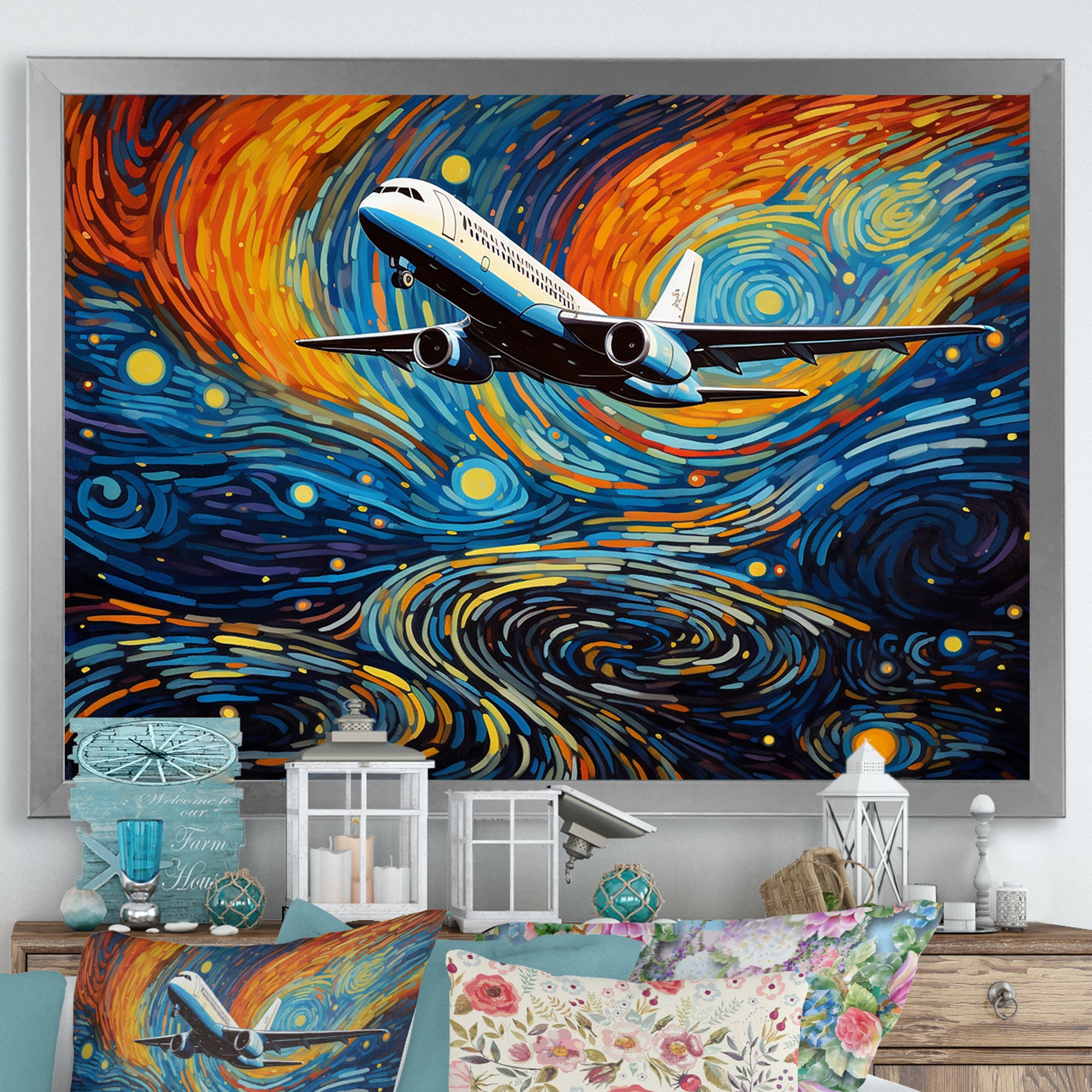 Plane In Cosmic Sojourn - Plane Canvas Wall Art