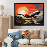 Orange Sunset Overs The Plane Flight - Plane Canvas Wall Art