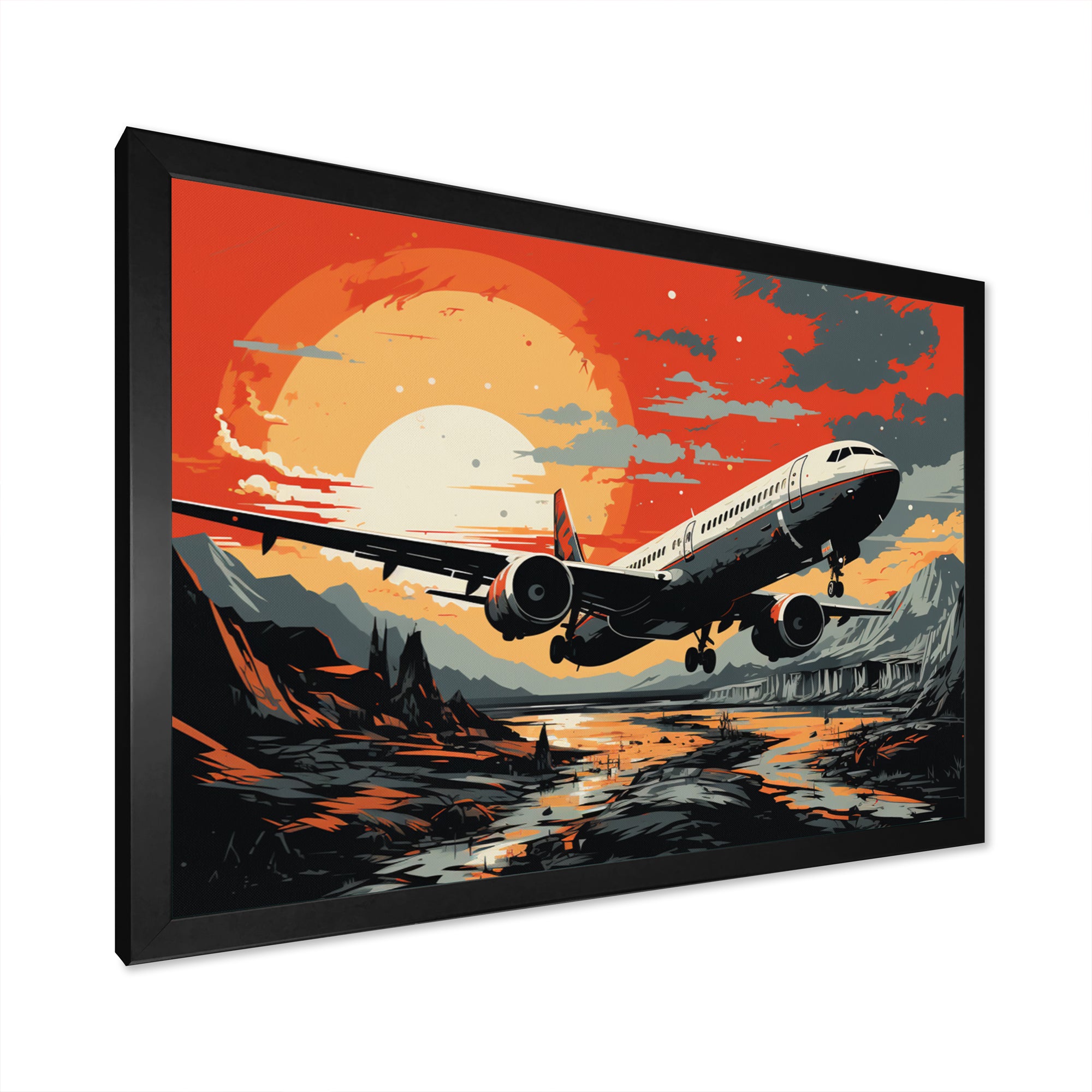 Orange Sunset Overs The Plane Flight - Plane Canvas Wall Art