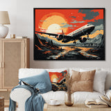 Orange Sunset Overs The Plane Flight - Plane Canvas Wall Art