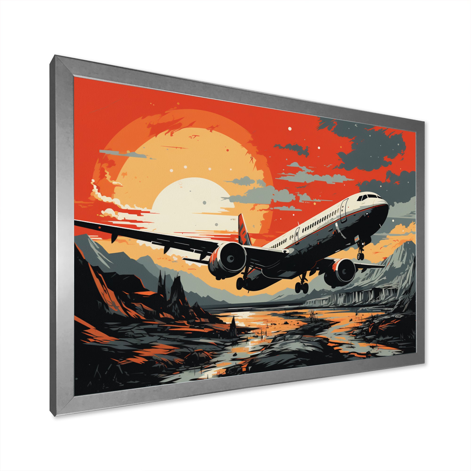 Orange Sunset Overs The Plane Flight - Plane Canvas Wall Art