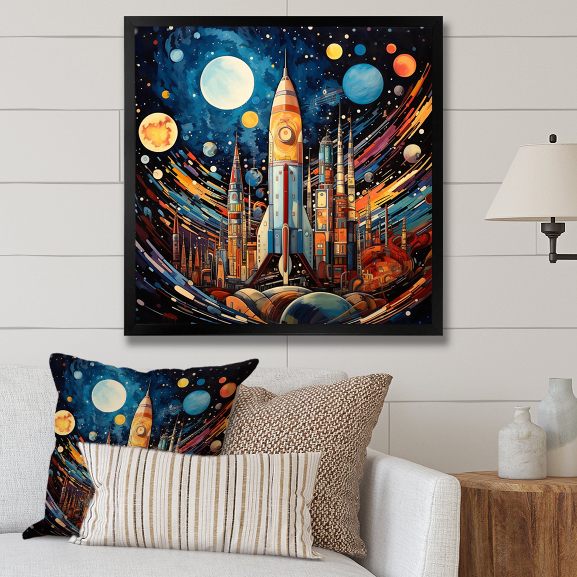 Rocketship Cosmic Collage - Rocketship Canvas Wall Art