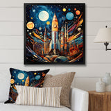 Rocketship Cosmic Collage - Rocketship Canvas Wall Art