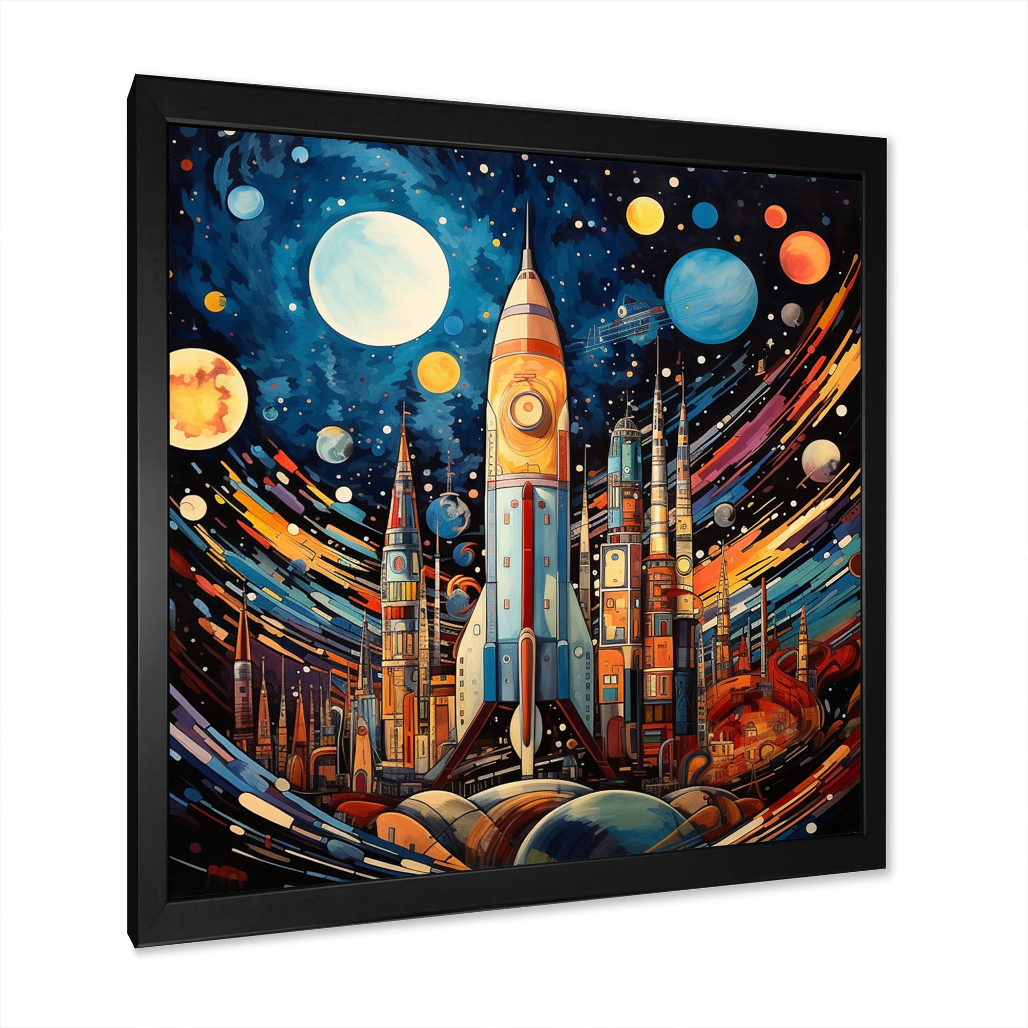 Rocketship Cosmic Collage - Rocketship Canvas Wall Art