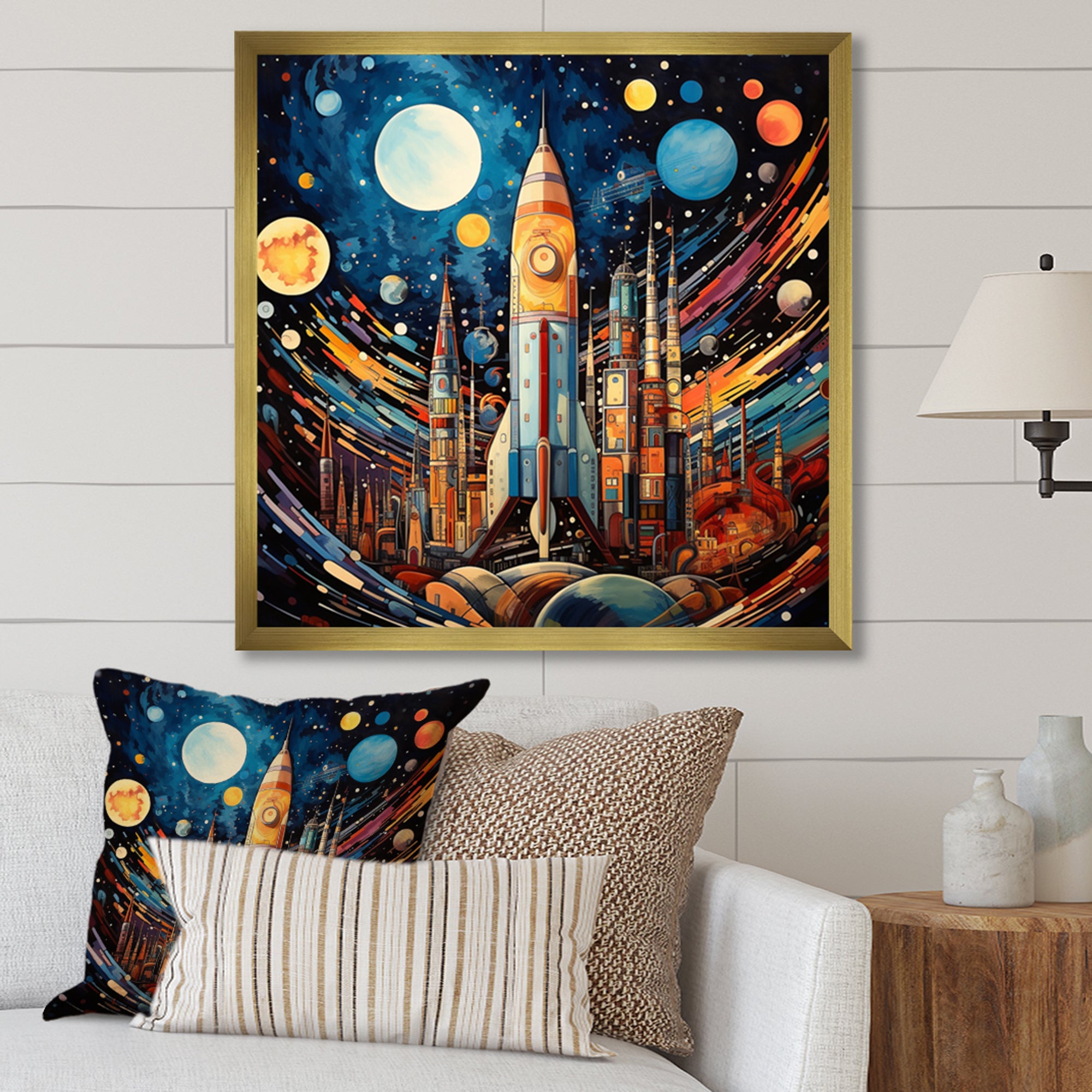 Rocketship Cosmic Collage - Rocketship Canvas Wall Art