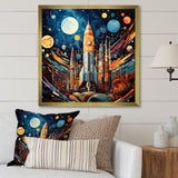 Rocketship Cosmic Collage - Rocketship Canvas Wall Art