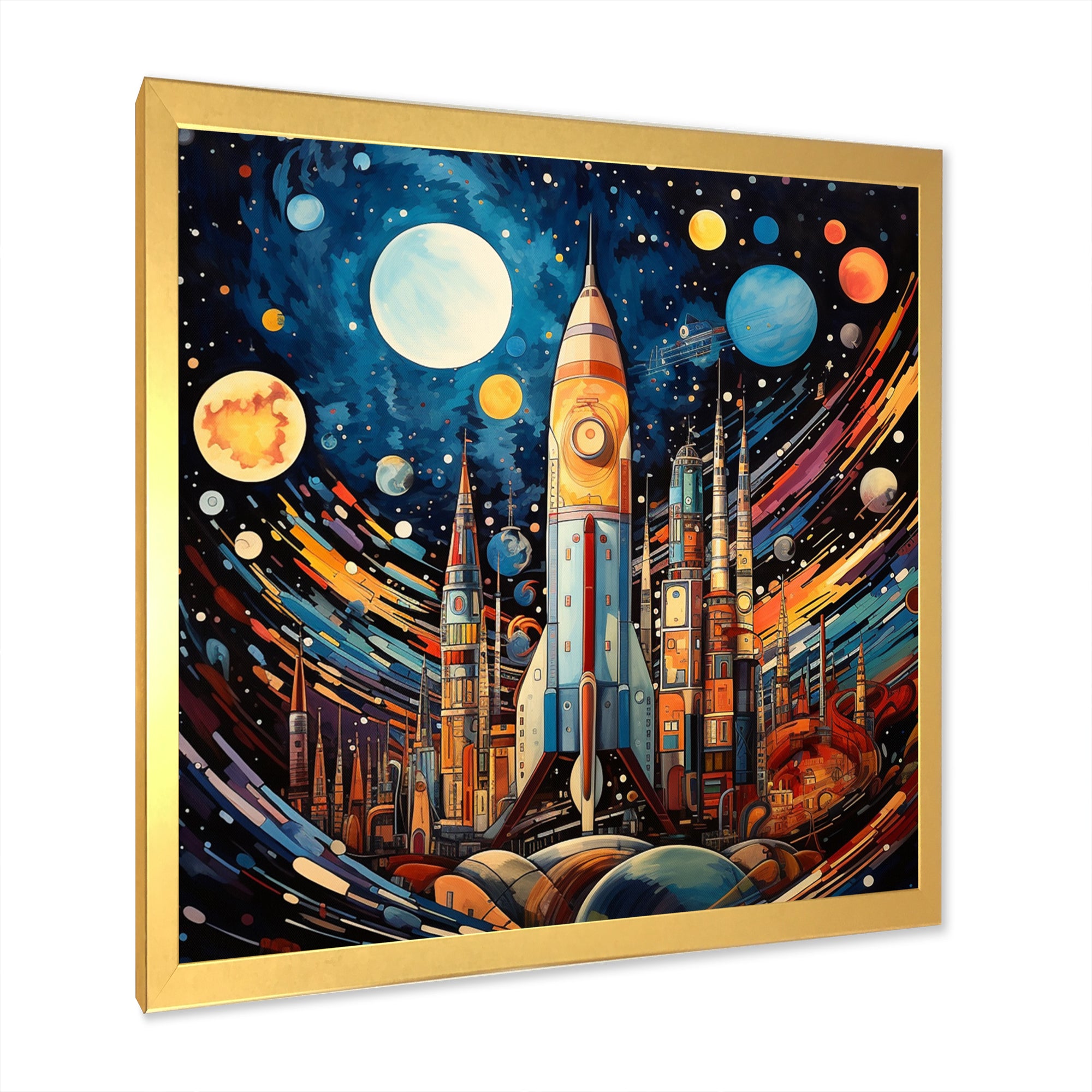 Rocketship Cosmic Collage - Rocketship Canvas Wall Art