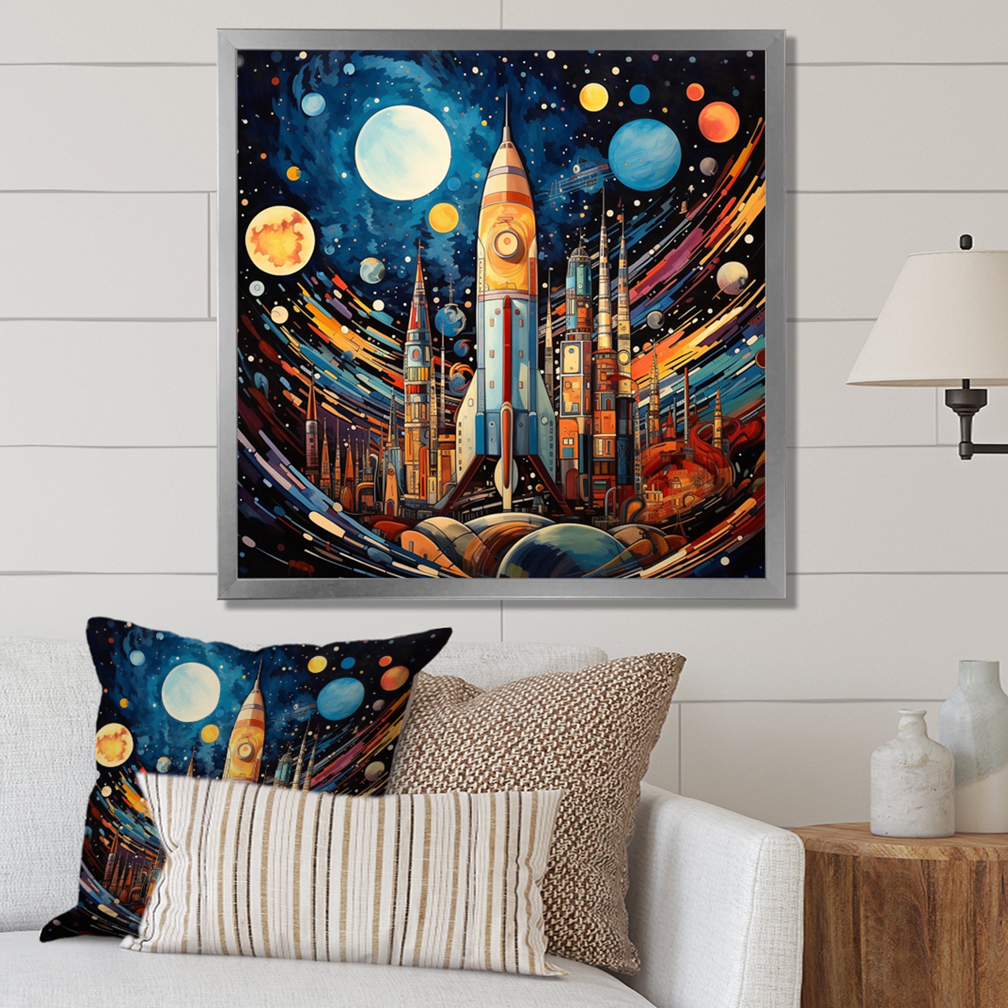 Rocketship Cosmic Collage - Rocketship Canvas Wall Art