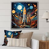 Rocketship Cosmic Collage - Rocketship Canvas Wall Art