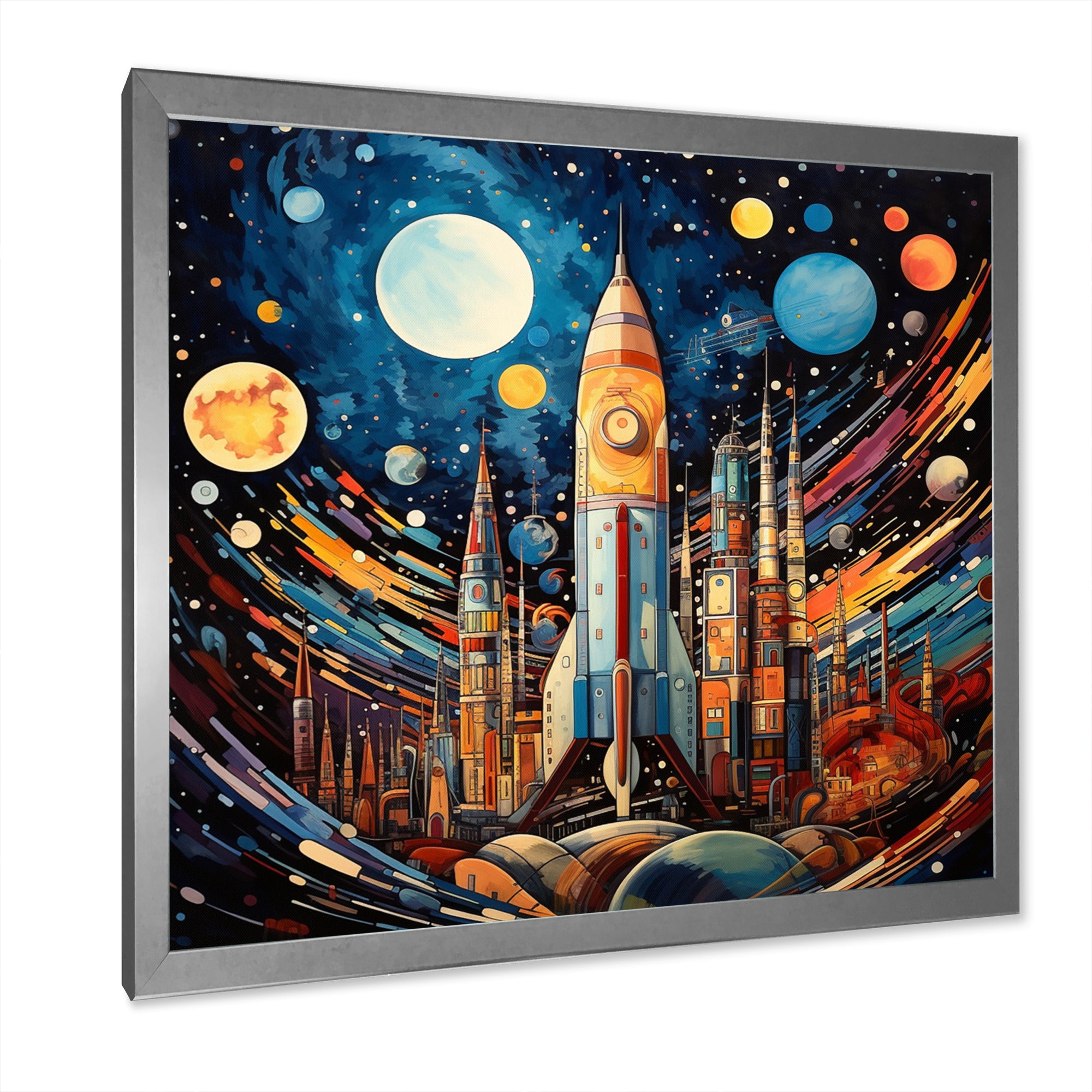 Rocketship Cosmic Collage - Rocketship Canvas Wall Art