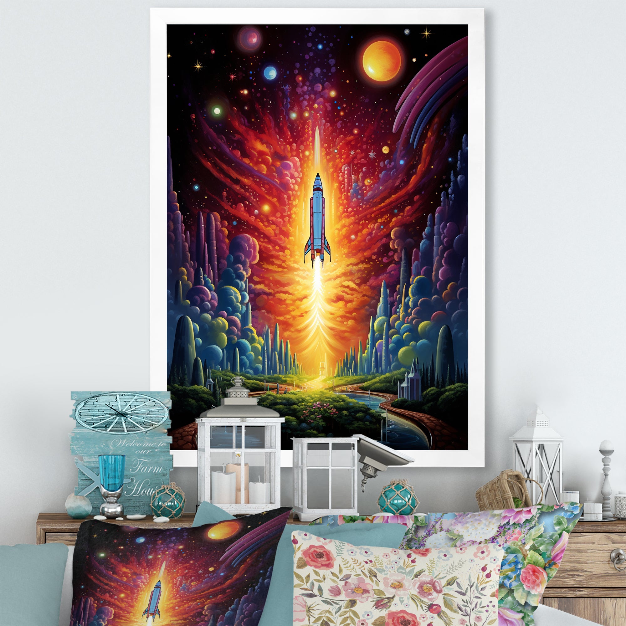 Rocketship Cosmic Dreamscape - Rocketship Canvas Wall Art