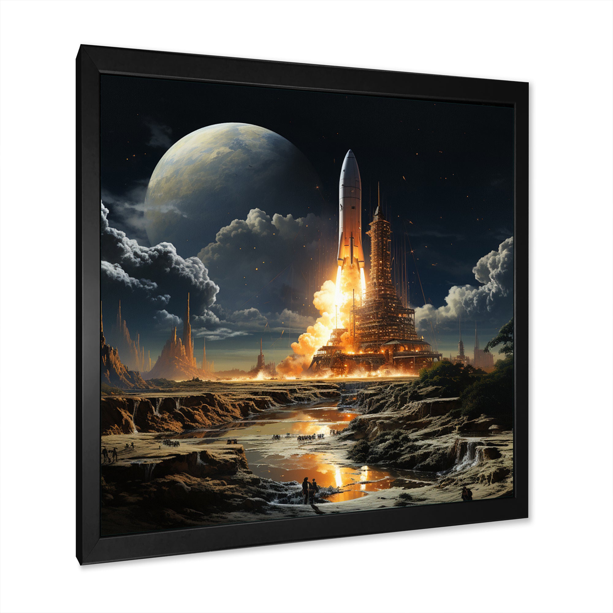 Rocketship Lunar Dreamscape - Rocketship Canvas Wall Art