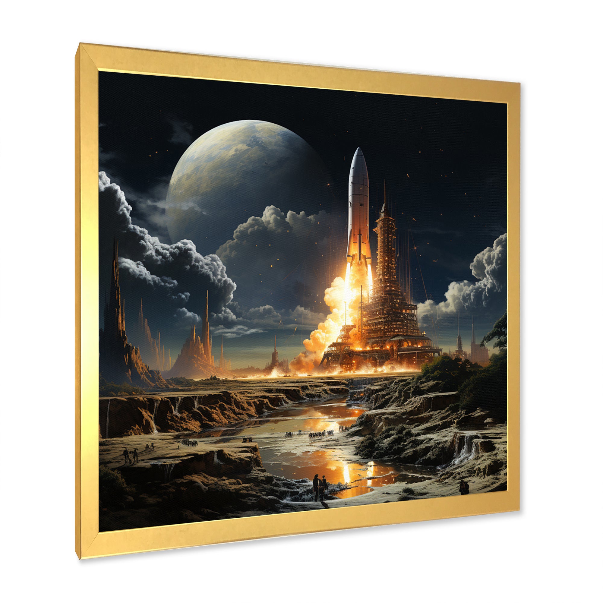 Rocketship Lunar Dreamscape - Rocketship Canvas Wall Art