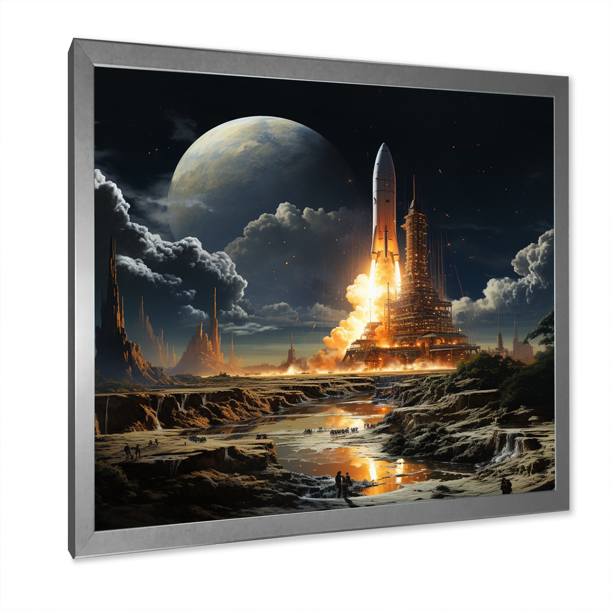 Rocketship Lunar Dreamscape - Rocketship Canvas Wall Art