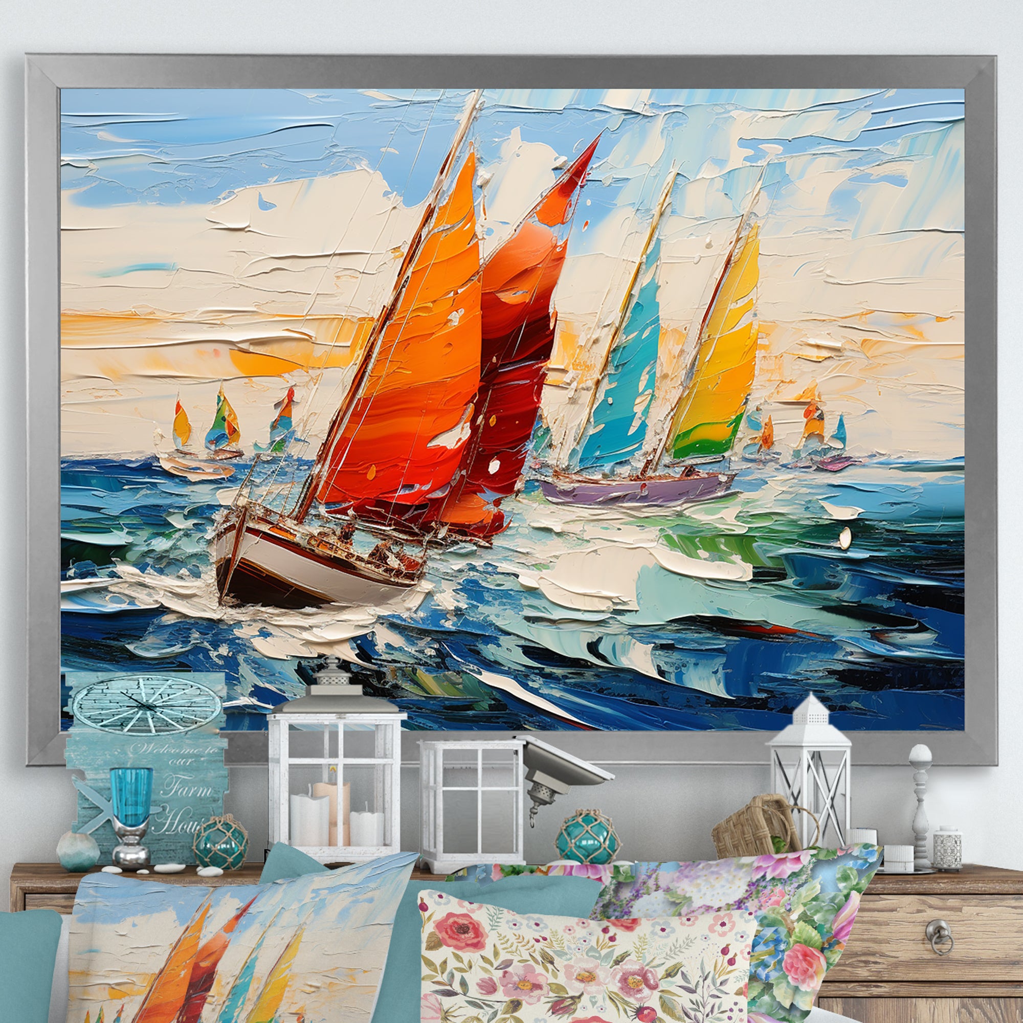 Sailboat Seascape Symphony I - Boat Sailing Canvas Wall Art