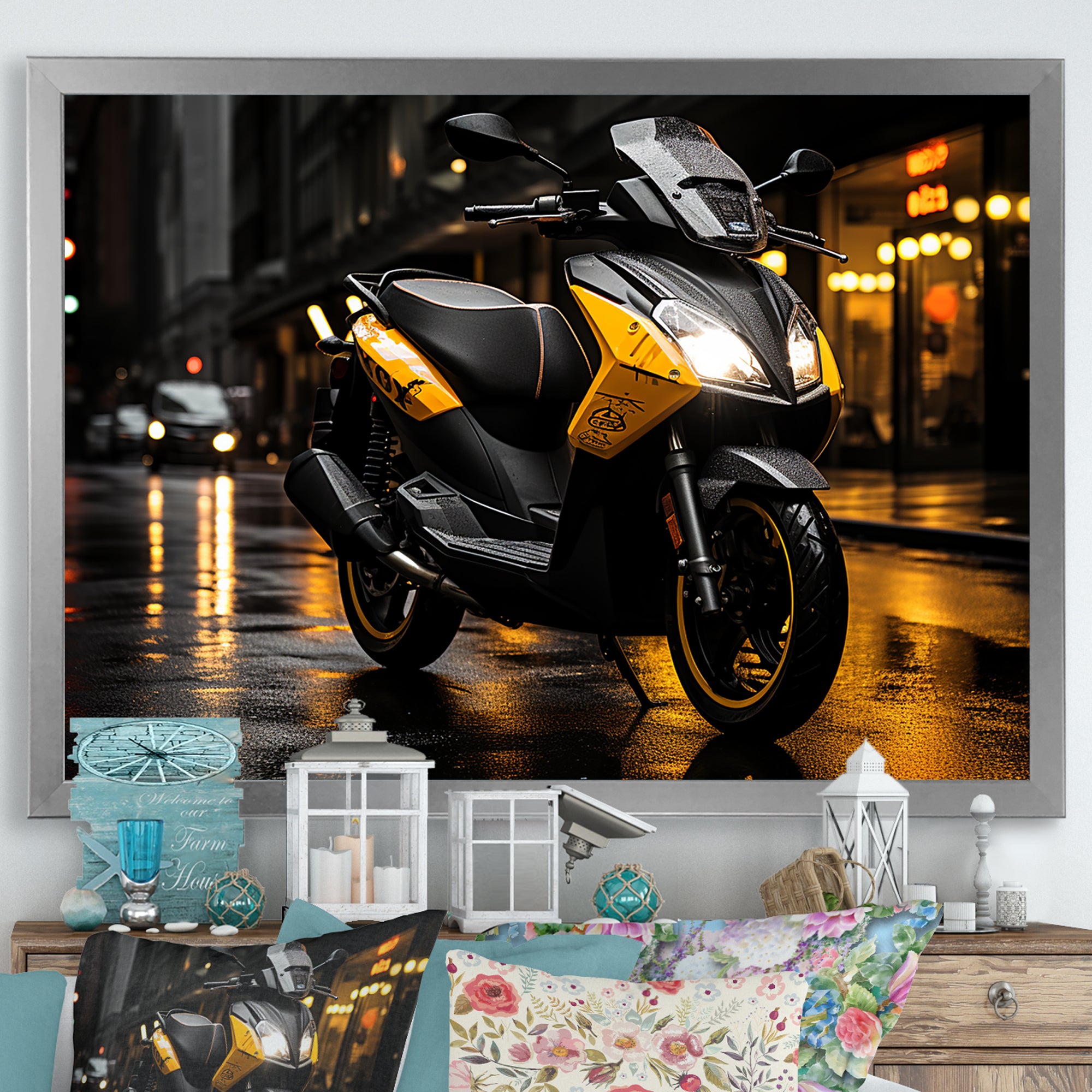 Yellow Black Scooter City Glide I - Scooter Canvas Wall Art
