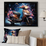 Teal Gold Scooter Night Glow - Scooter Canvas Wall Art
