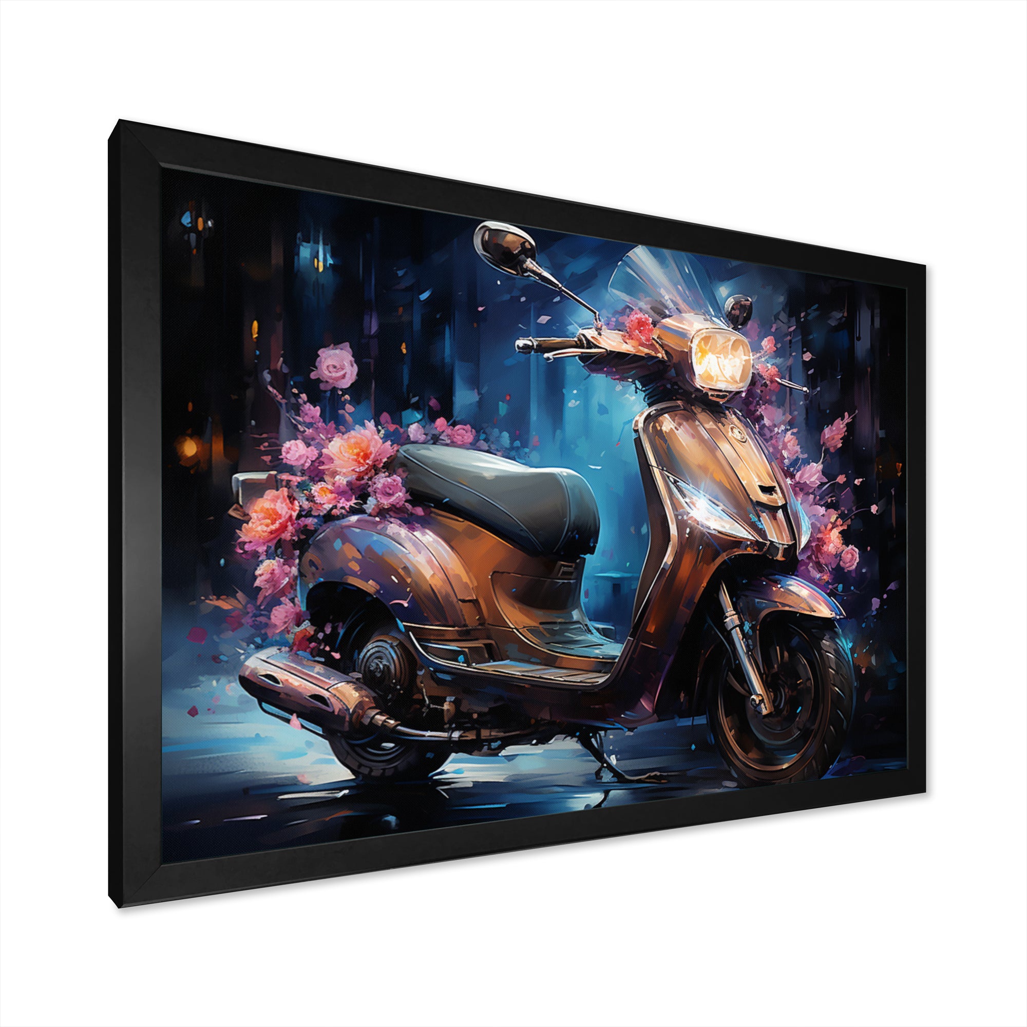 Teal Gold Scooter Night Glow - Scooter Canvas Wall Art