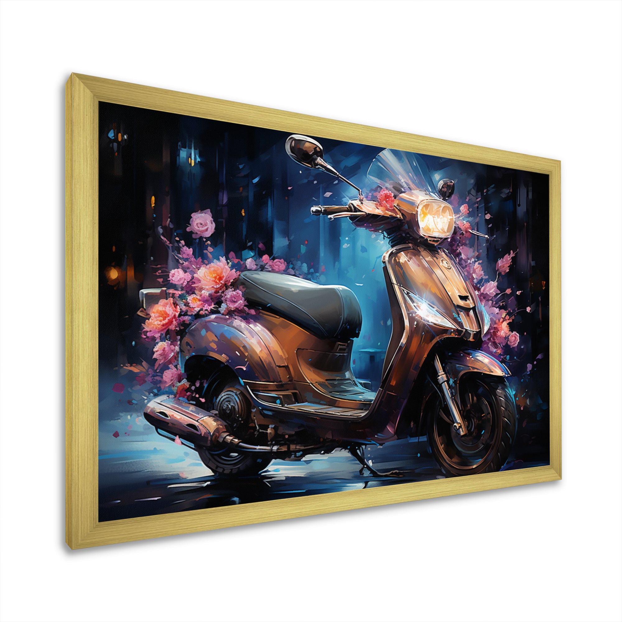 Teal Gold Scooter Night Glow - Scooter Canvas Wall Art