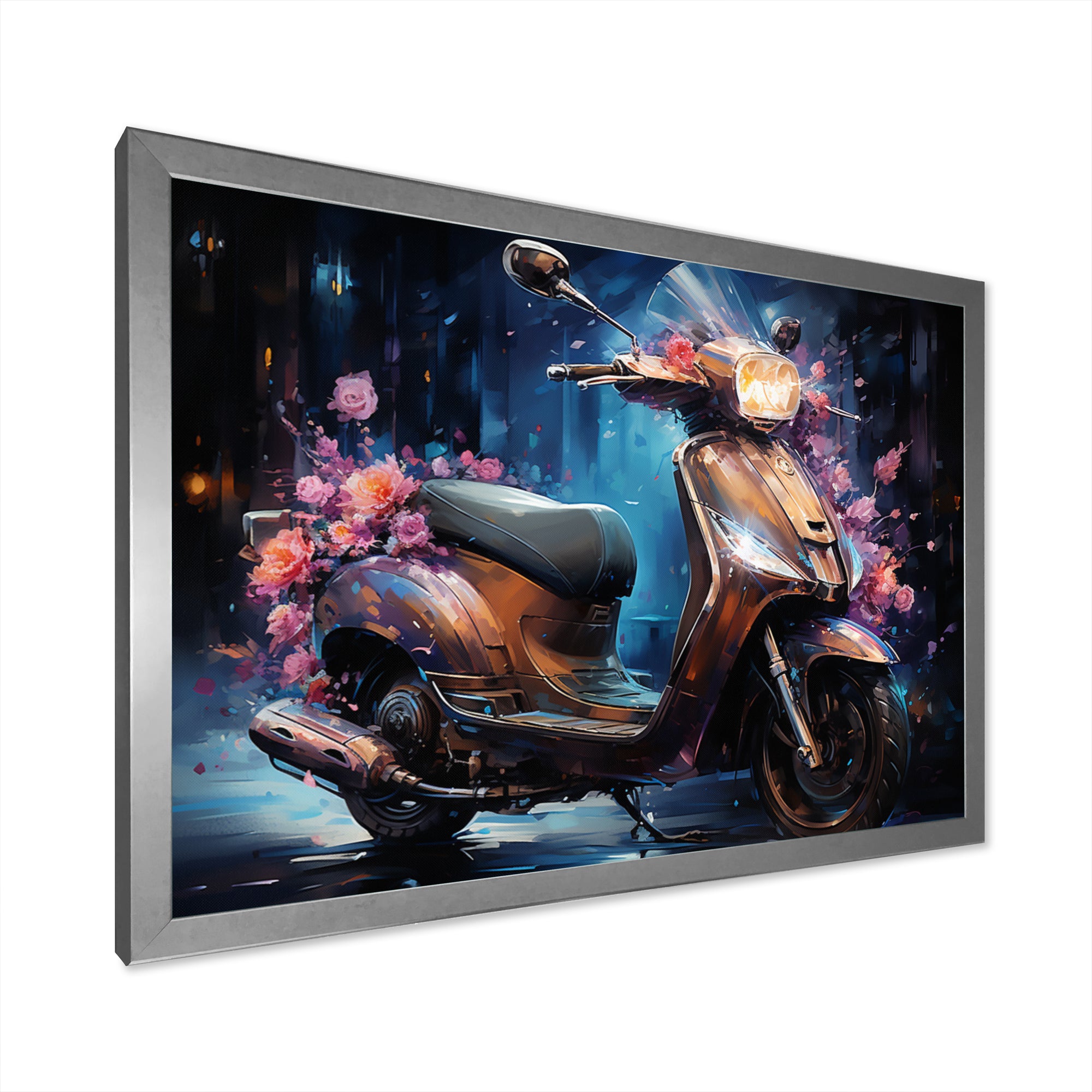 Teal Gold Scooter Night Glow - Scooter Canvas Wall Art