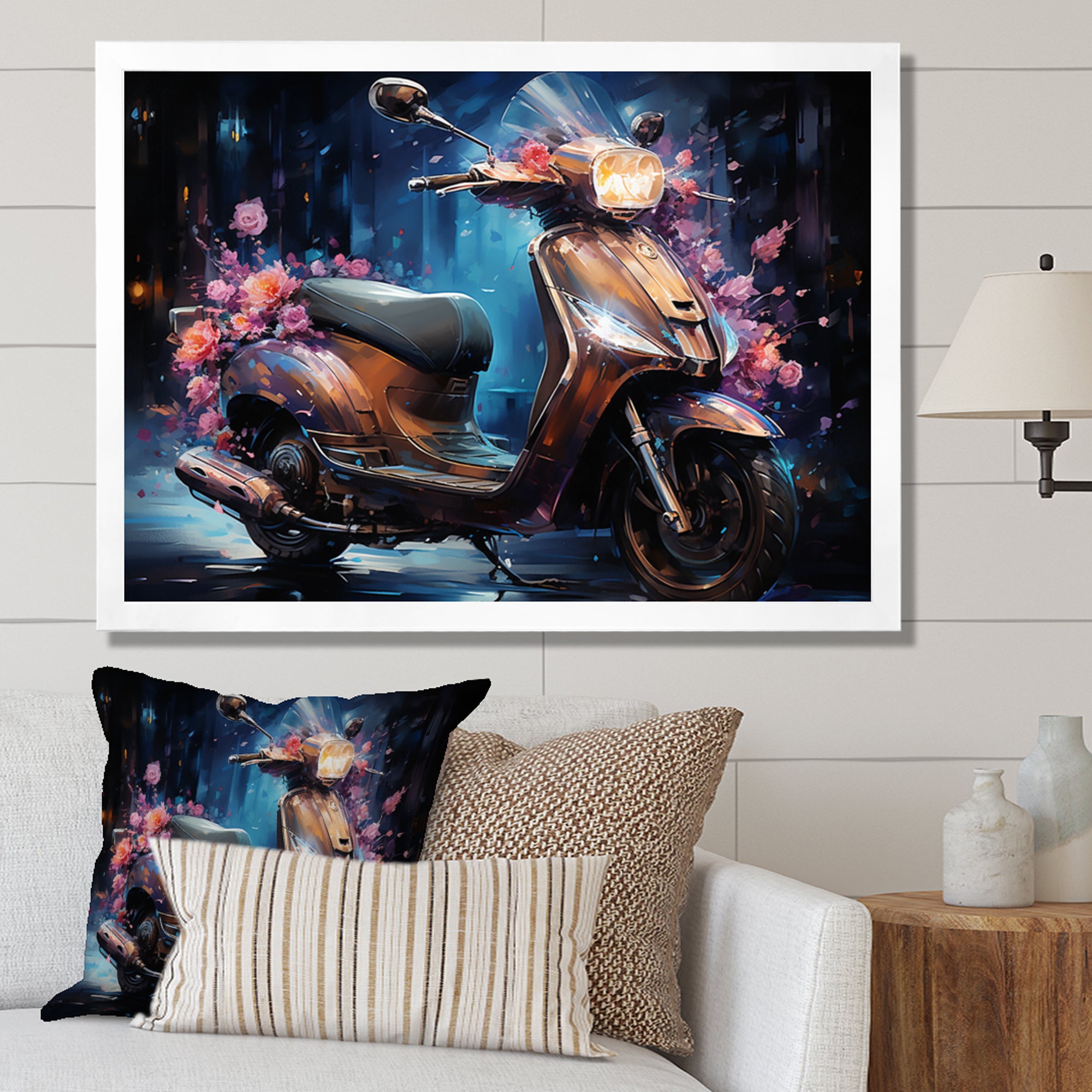 Teal Gold Scooter Night Glow - Scooter Canvas Wall Art
