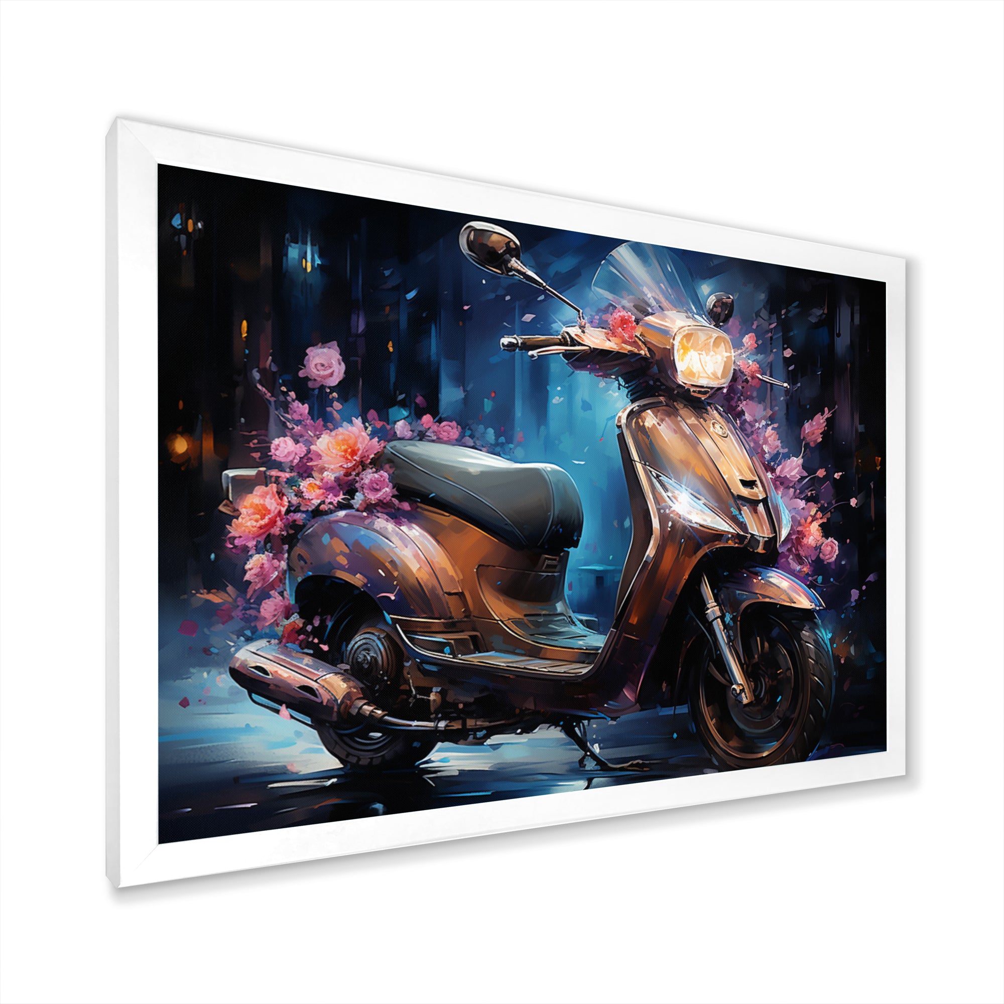 Teal Gold Scooter Night Glow - Scooter Canvas Wall Art