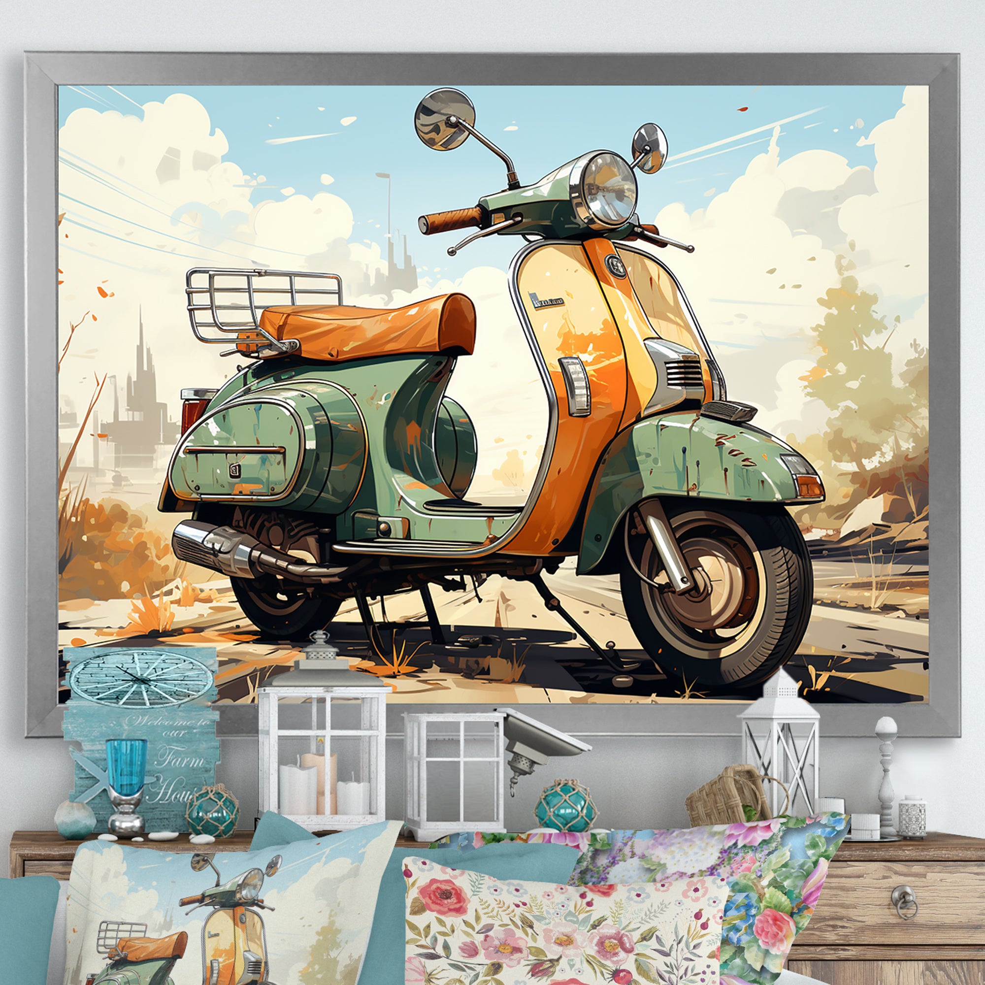 Scooter Retro Electric - Scooter Canvas Wall Art
