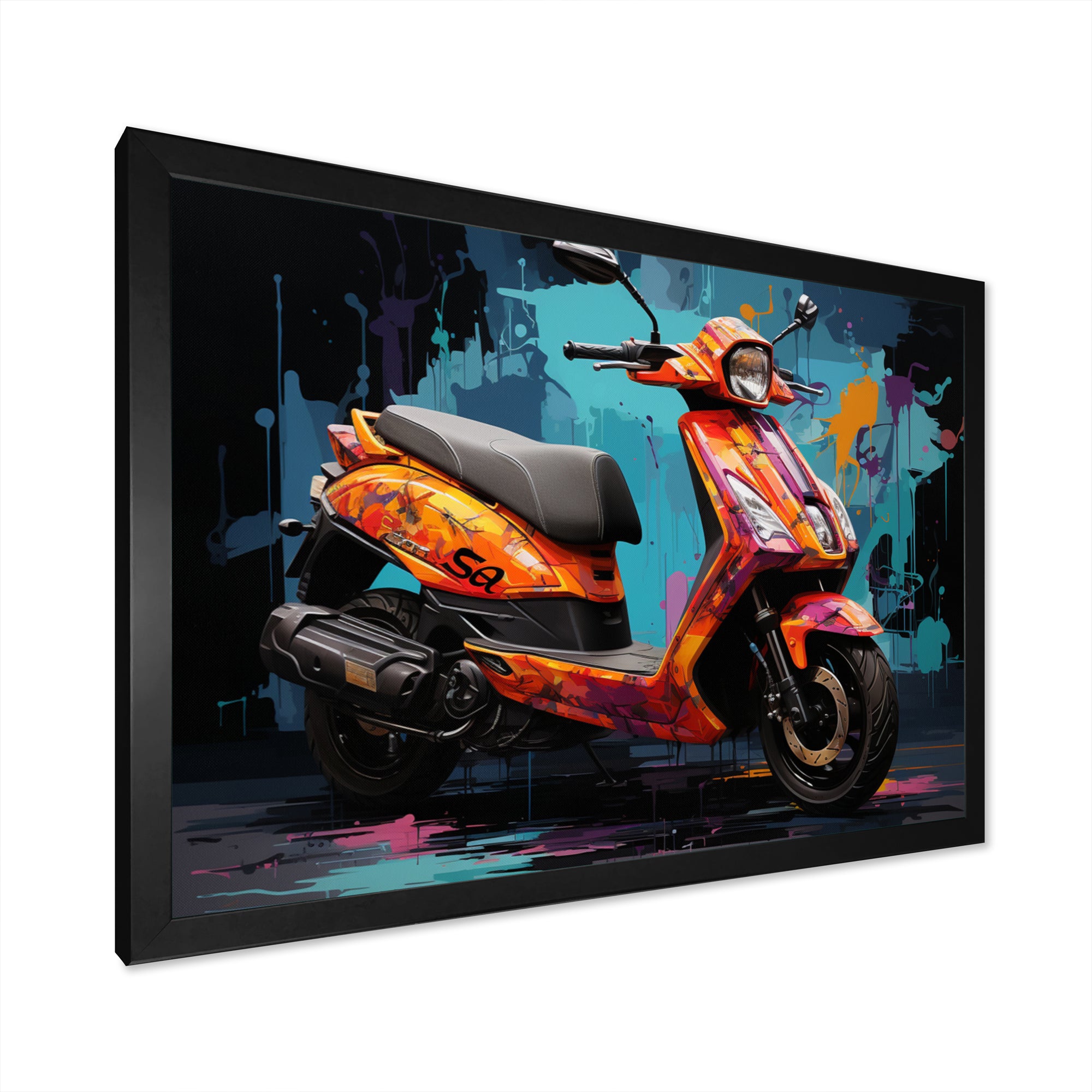 Teal Red Scooter Street Styler - Scooter Canvas Wall Art