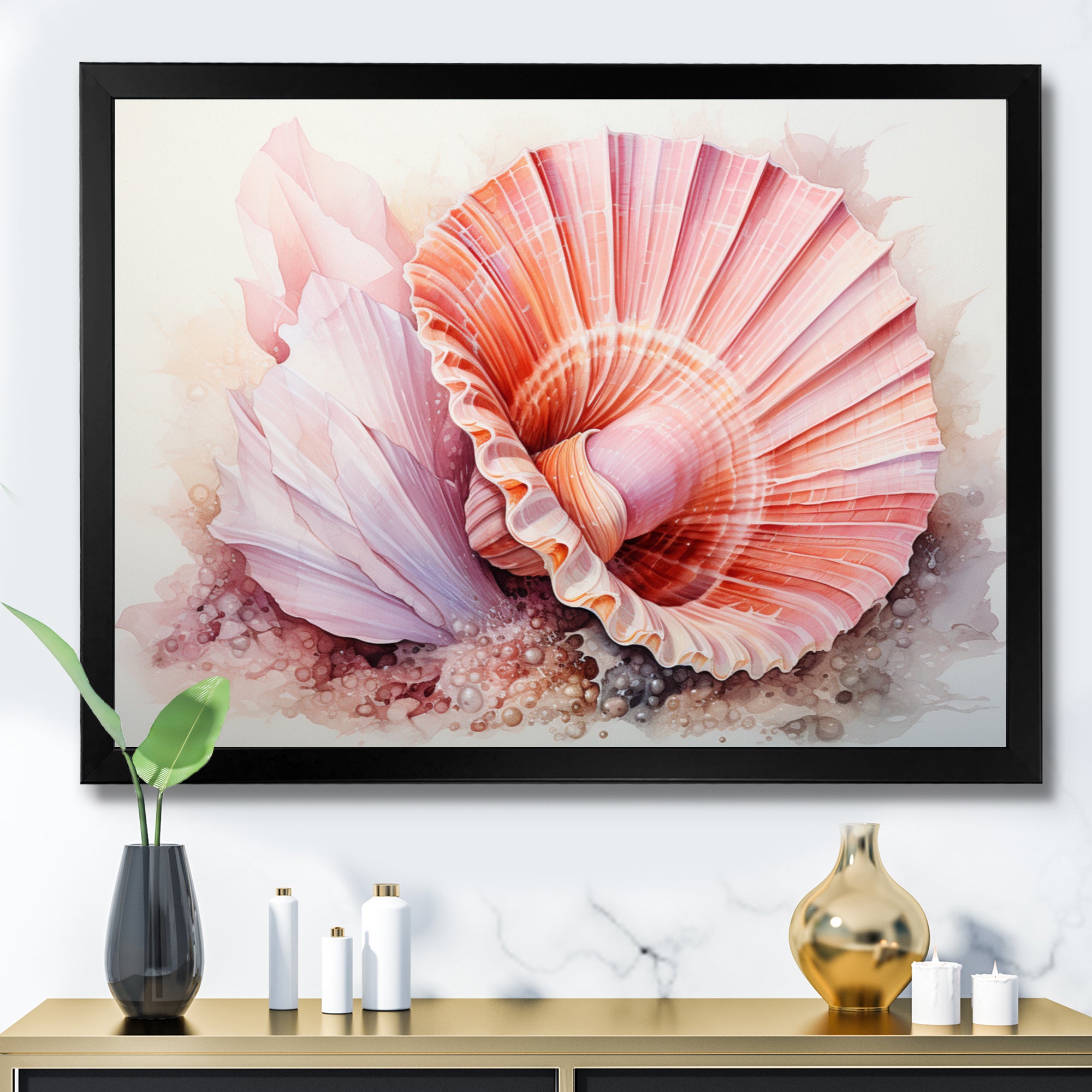 Peach Seashell Serenity - Seashell Large Canvas Wall Art