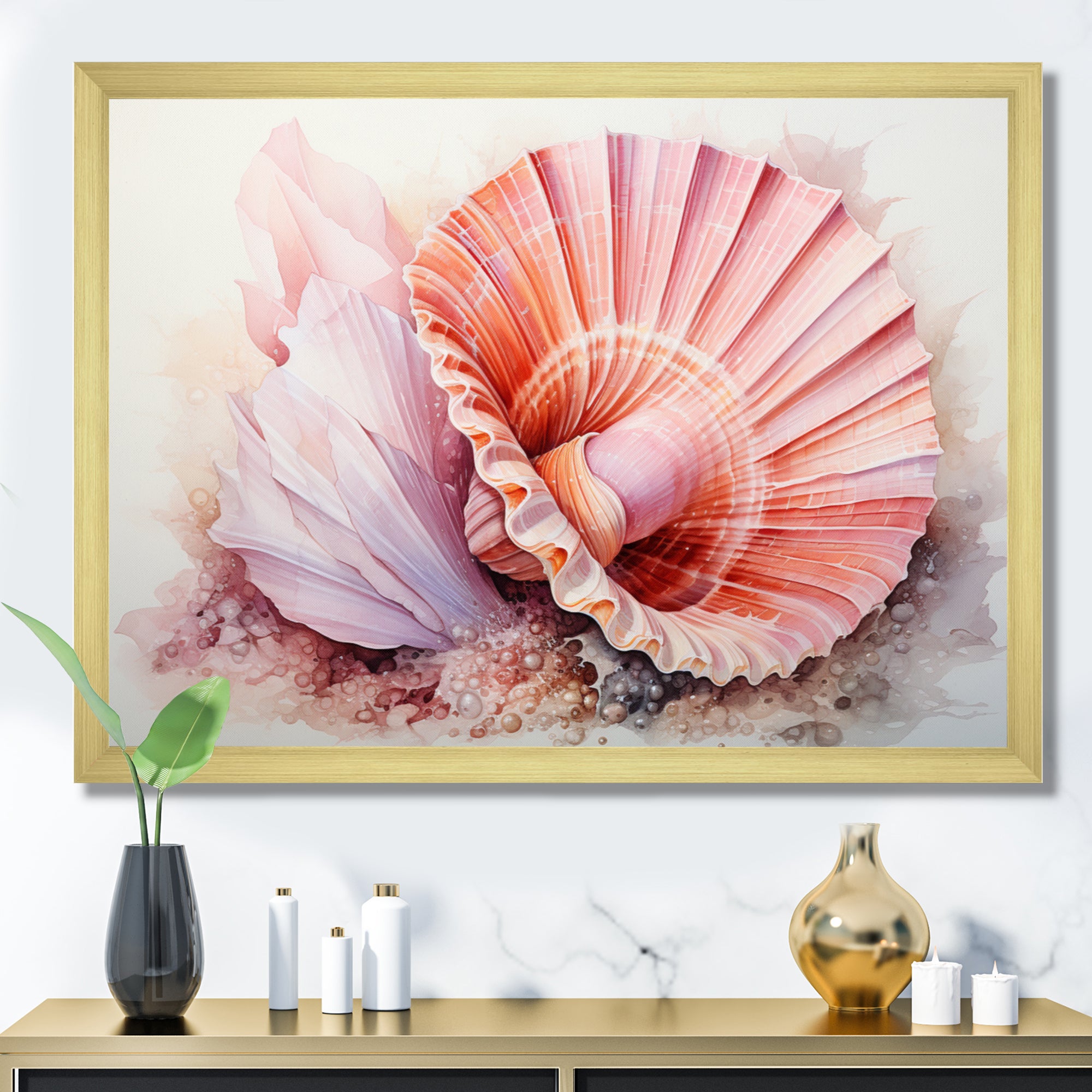 Peach Seashell Serenity - Seashell Large Canvas Wall Art