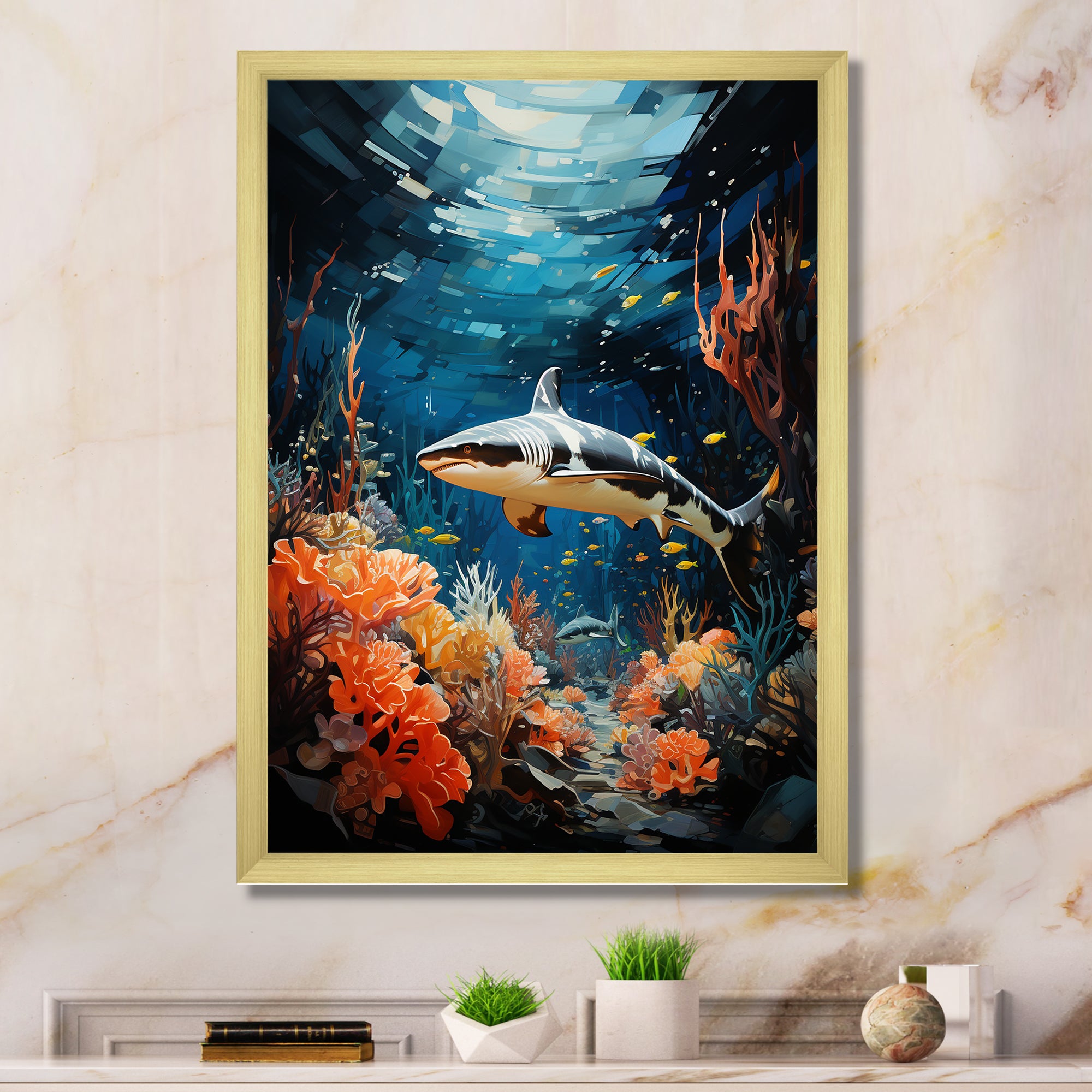 Teal Shark Animal Coastal Creatures - Shark Wall Art Prints