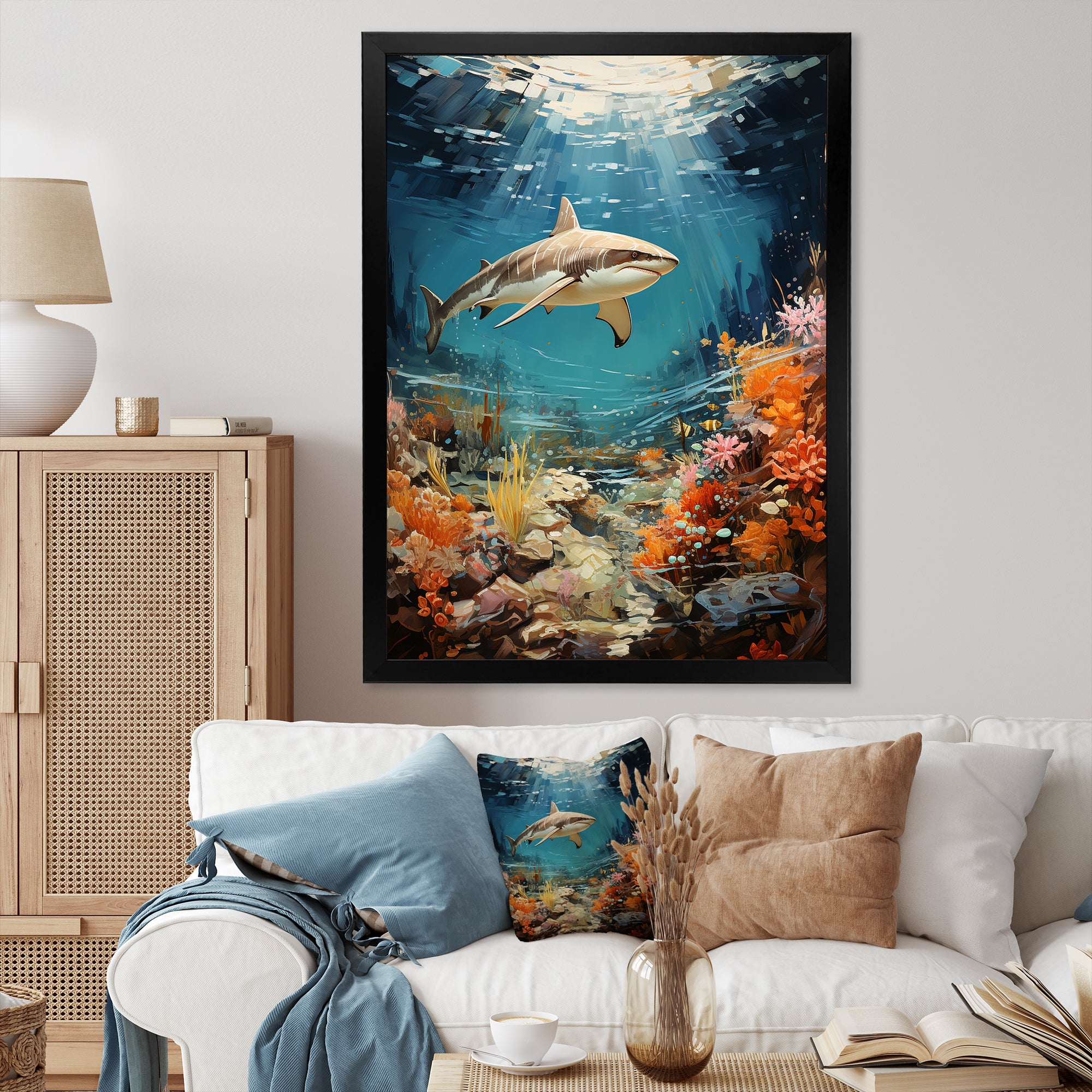 Teal Shark Coastal Creatures - Shark Wall Art Prints