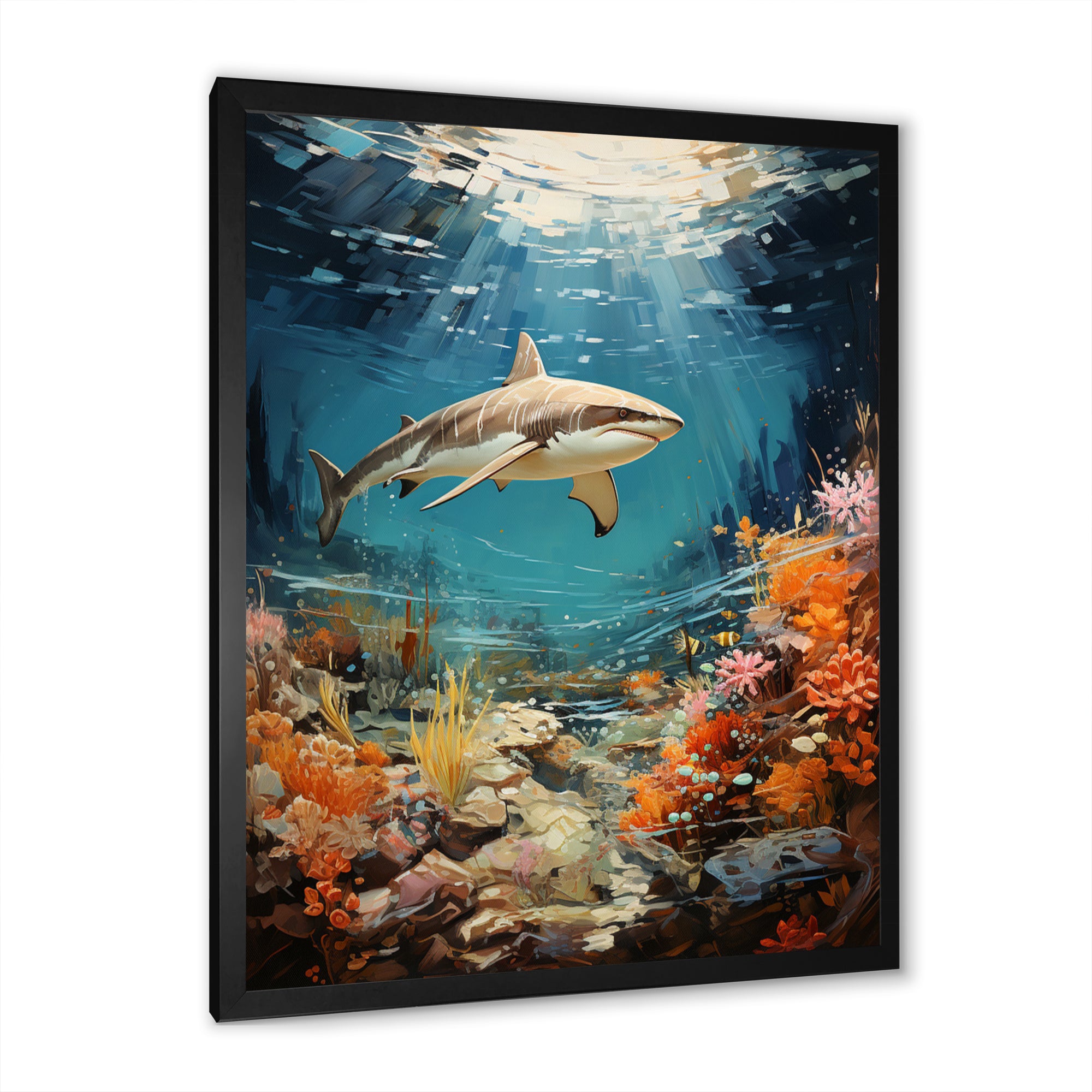 Teal Shark Coastal Creatures - Shark Wall Art Prints