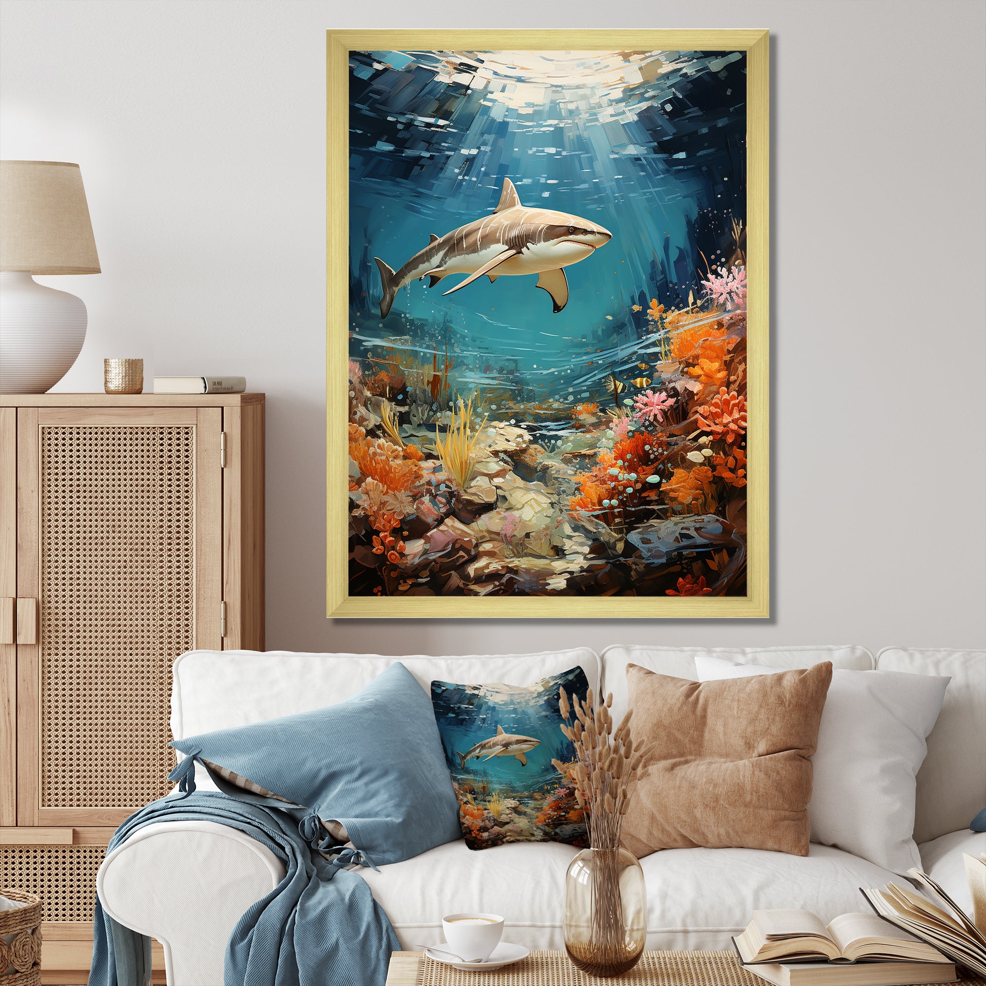 Teal Shark Coastal Creatures - Shark Wall Art Prints
