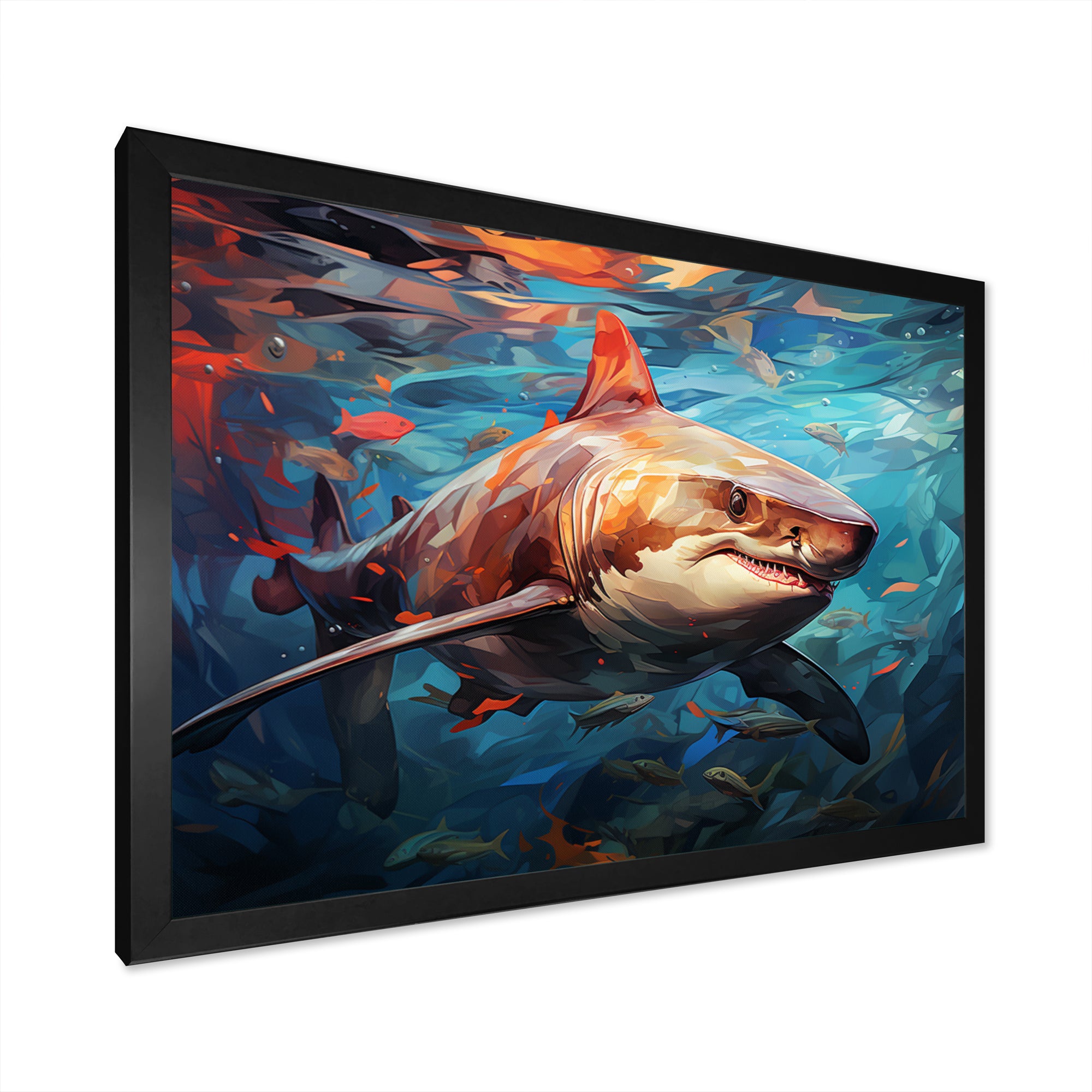 Teal Shark Oceans Dance Geometric - Teal Shark Wall Art