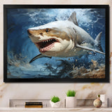 Grey Teal Shark Stride - Shark Framed Canvas Art