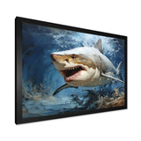 Grey Teal Shark Stride - Shark Framed Canvas Art