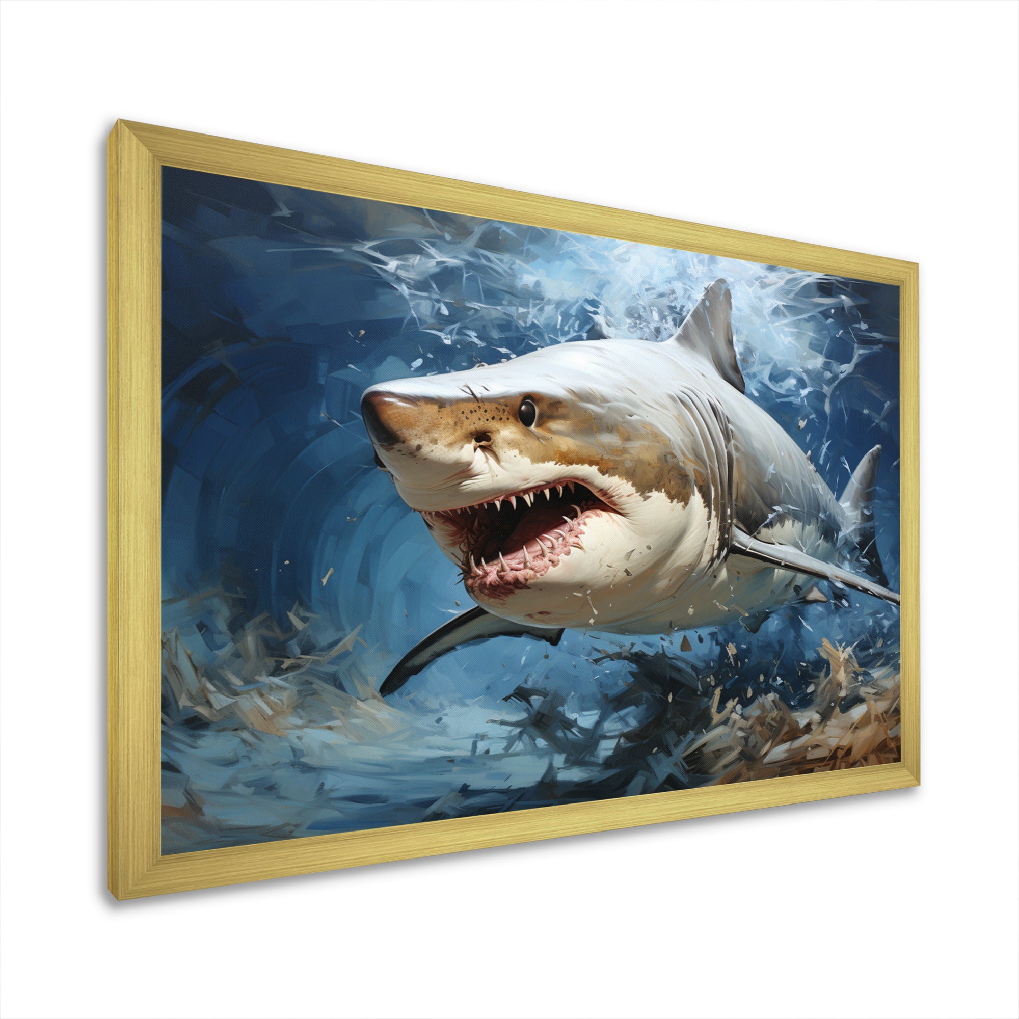 Grey Teal Shark Stride - Shark Framed Canvas Art