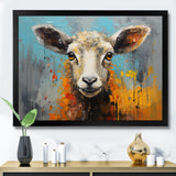 Teal Palette Knife Sheep - Sheep Framed Canvas Art